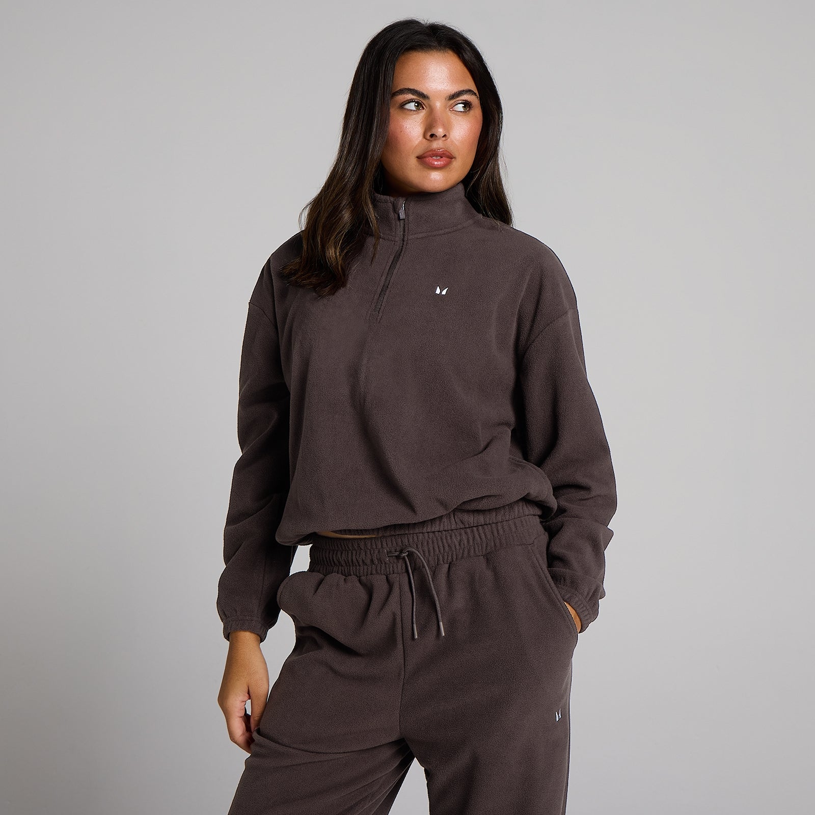 Bluză Fleece Femei Guler Înalt cu Fermoar 1/4 MP - Cacao - XS