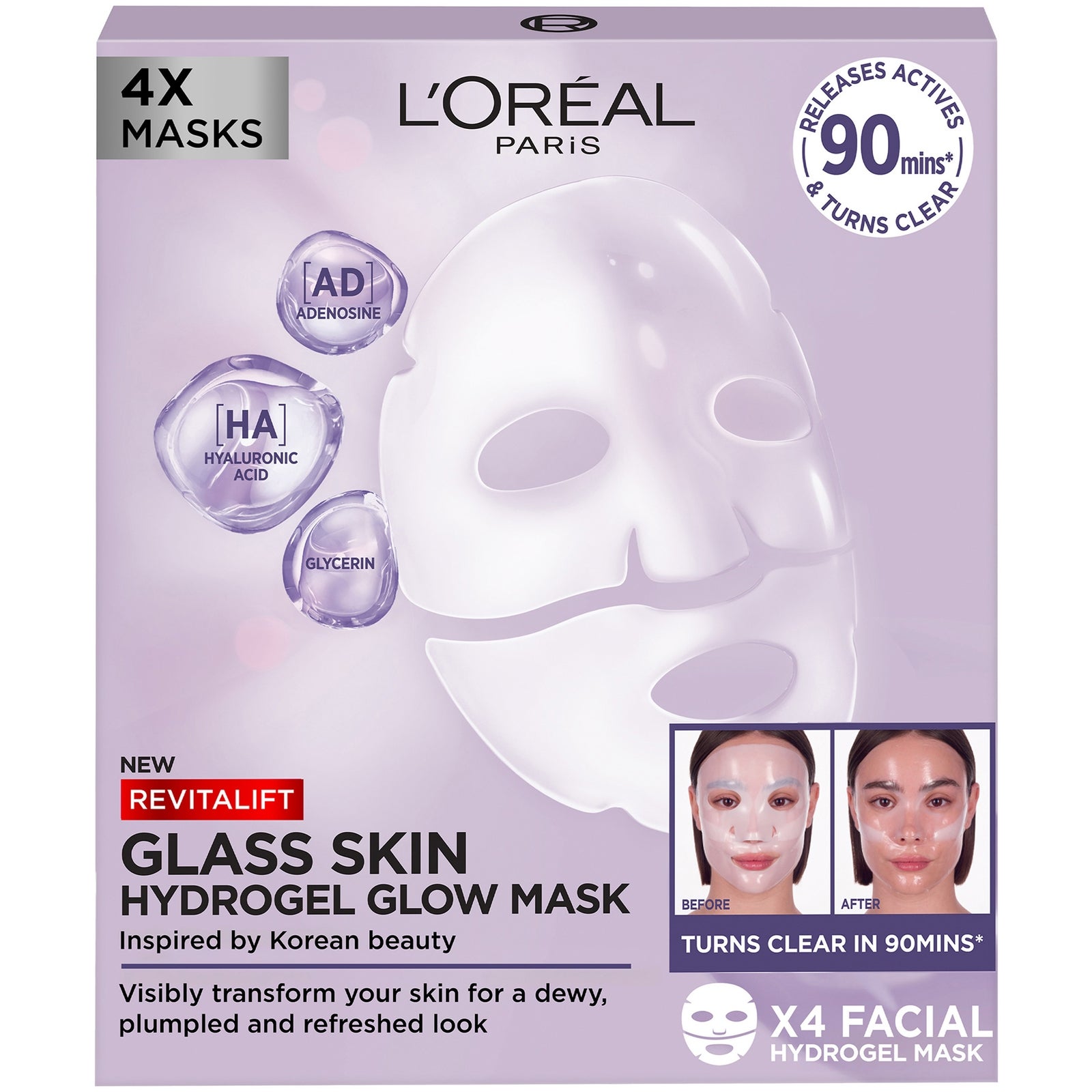 L'Oréal Paris Revitalift Filler Glass Skin Hydrogel Glow Mask 4 pack 2