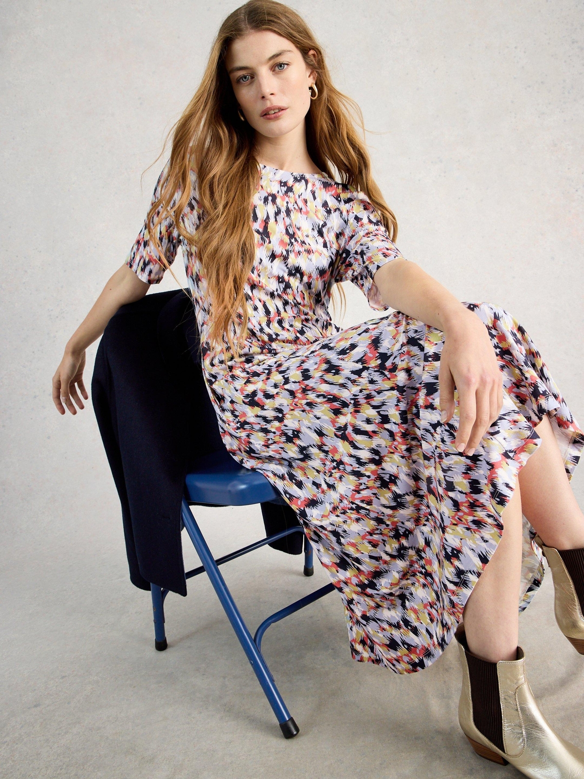 White Stuff Damen Blau Multi Jerseykleid Madeline - 42/R