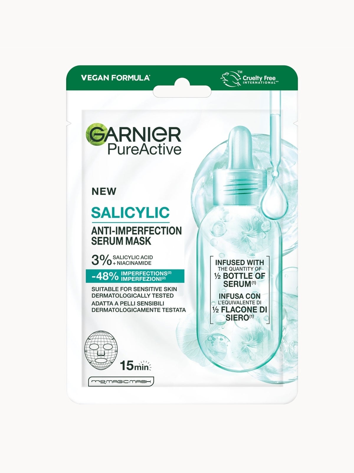 Garnier Salicylic Anti-Imperfection Serum Face Mask, 3% Niacinamide + Salicylic + Aha + Centella Asiatica 28g