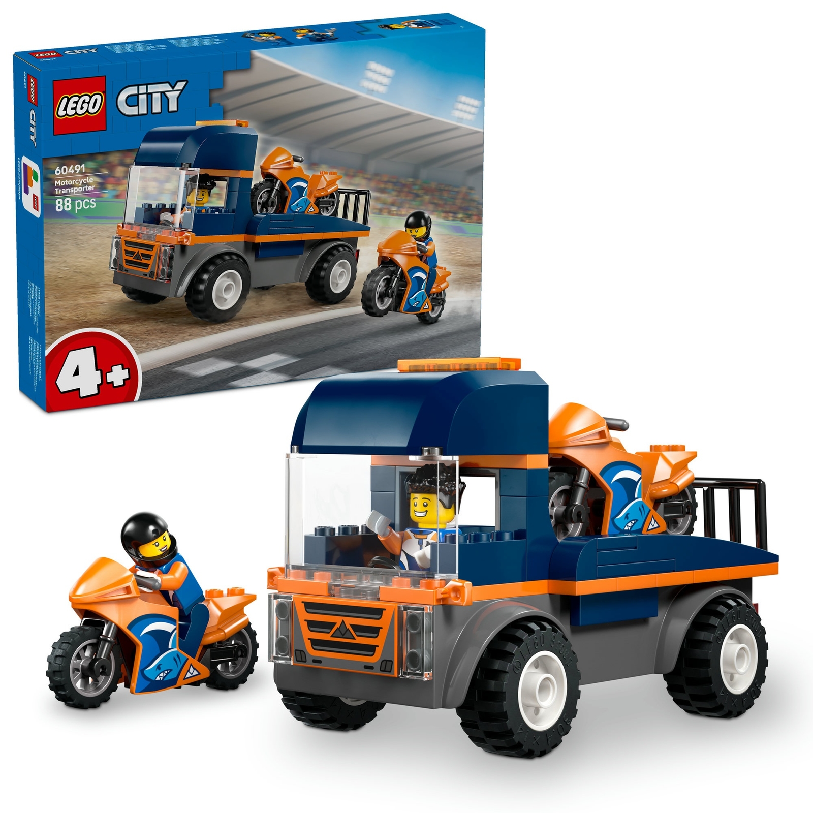 Image of LEGO City Motorcycle Transporter Toy and 2 Minifigures 60491