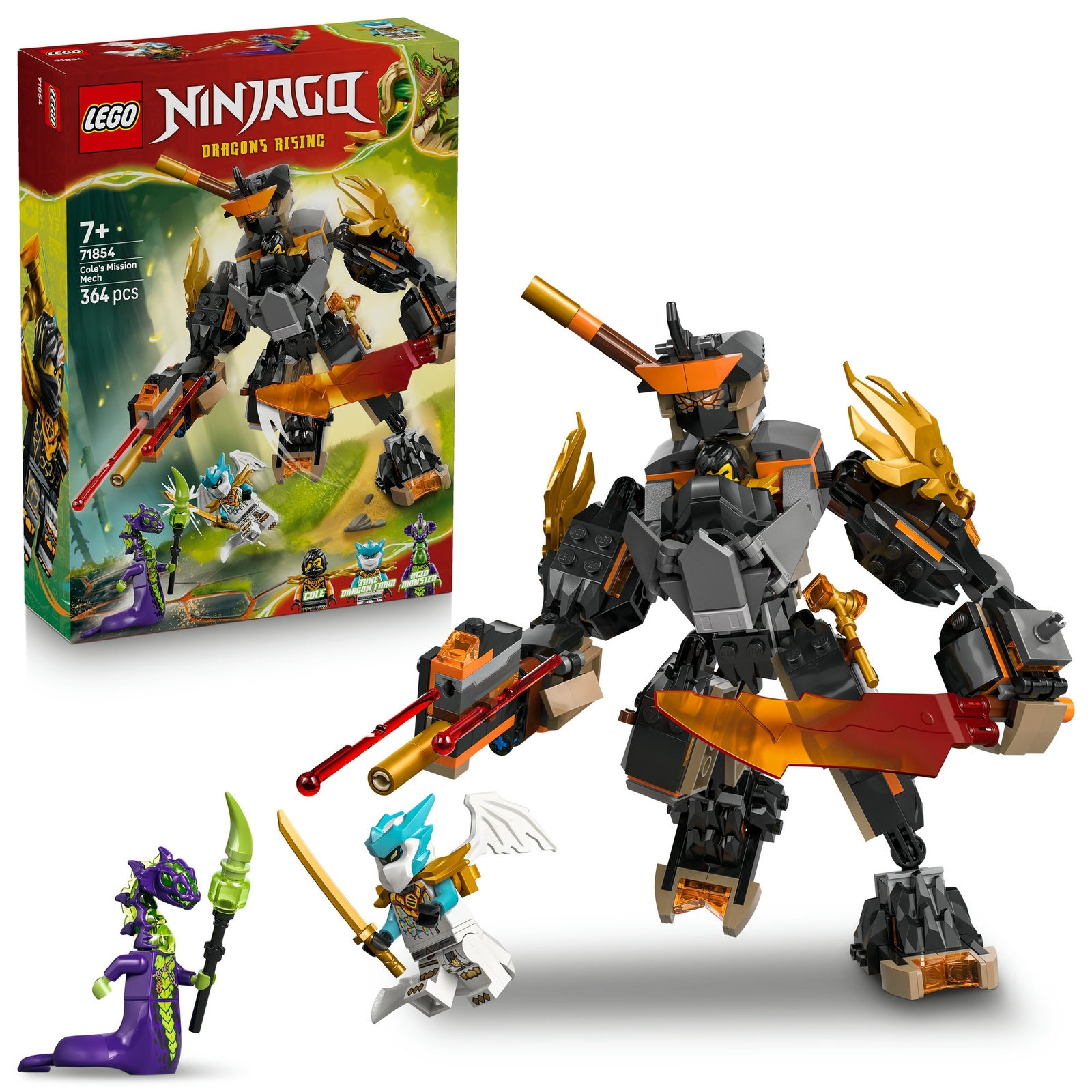Image of LEGO NINJAGO Cole’s Mission Mech & Dragon Zane Toy 71854