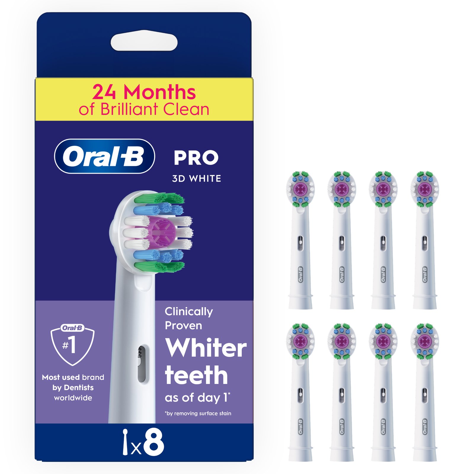 Oral-B Pro 3D White Toothbrush Heads White 8 Pack: retailer-supplied image