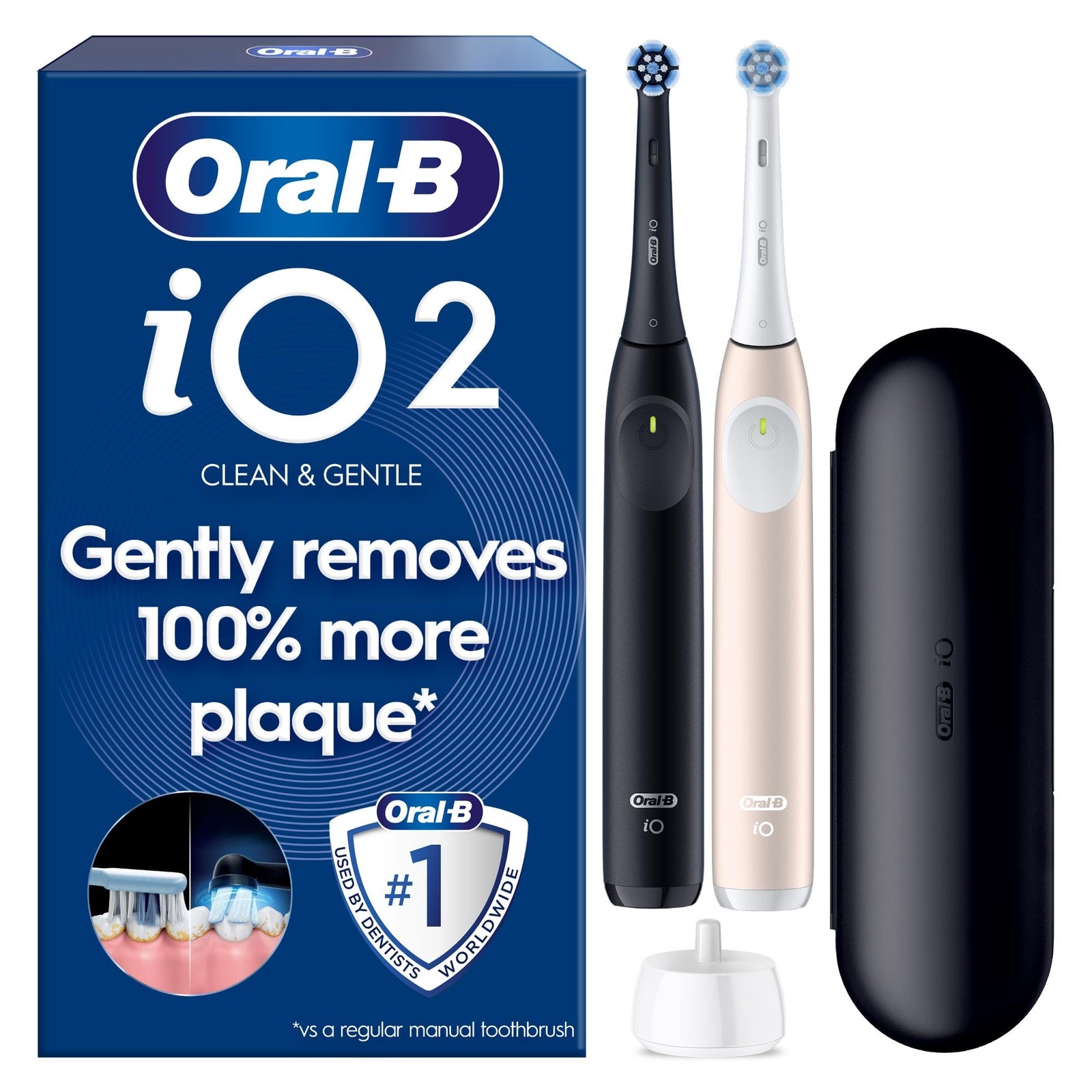 Oral-B iO2 Electric Toothbrush Night Black & Calm Pink Duo Pack - Without Toothpaste - Toothbrush: retailer-supplied image