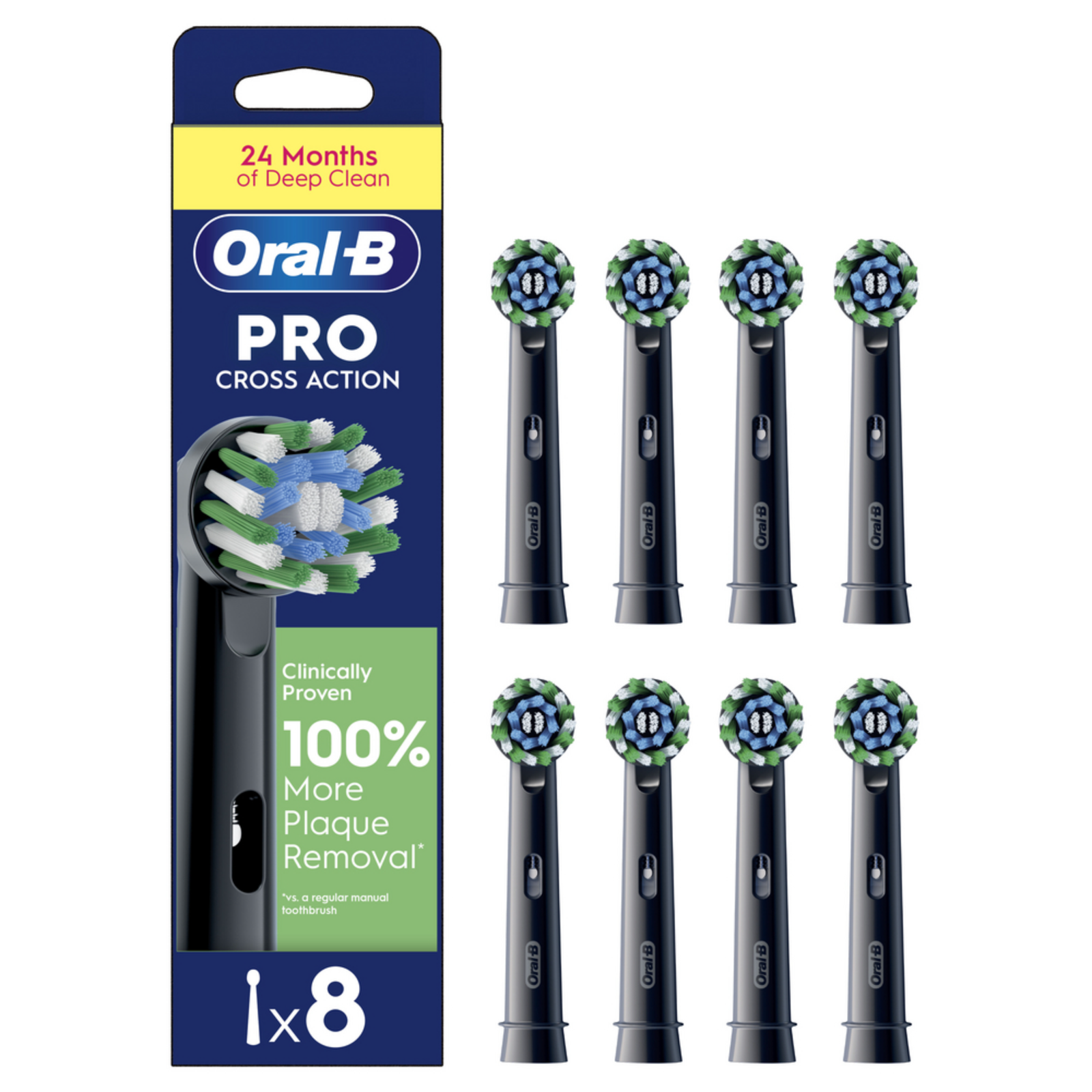 Oral-B Pro Cross Action Toothbrush Heads Black 8 Pack: retailer-supplied image