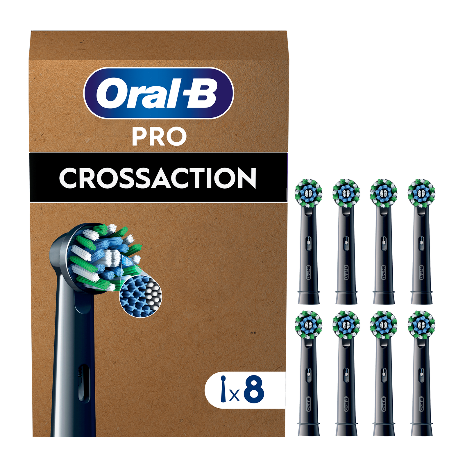 Oral-B Pro Cross Action Black Toothbrush Heads Pack of 8 Counts Suitable for Mailbox: retailer-supplied image