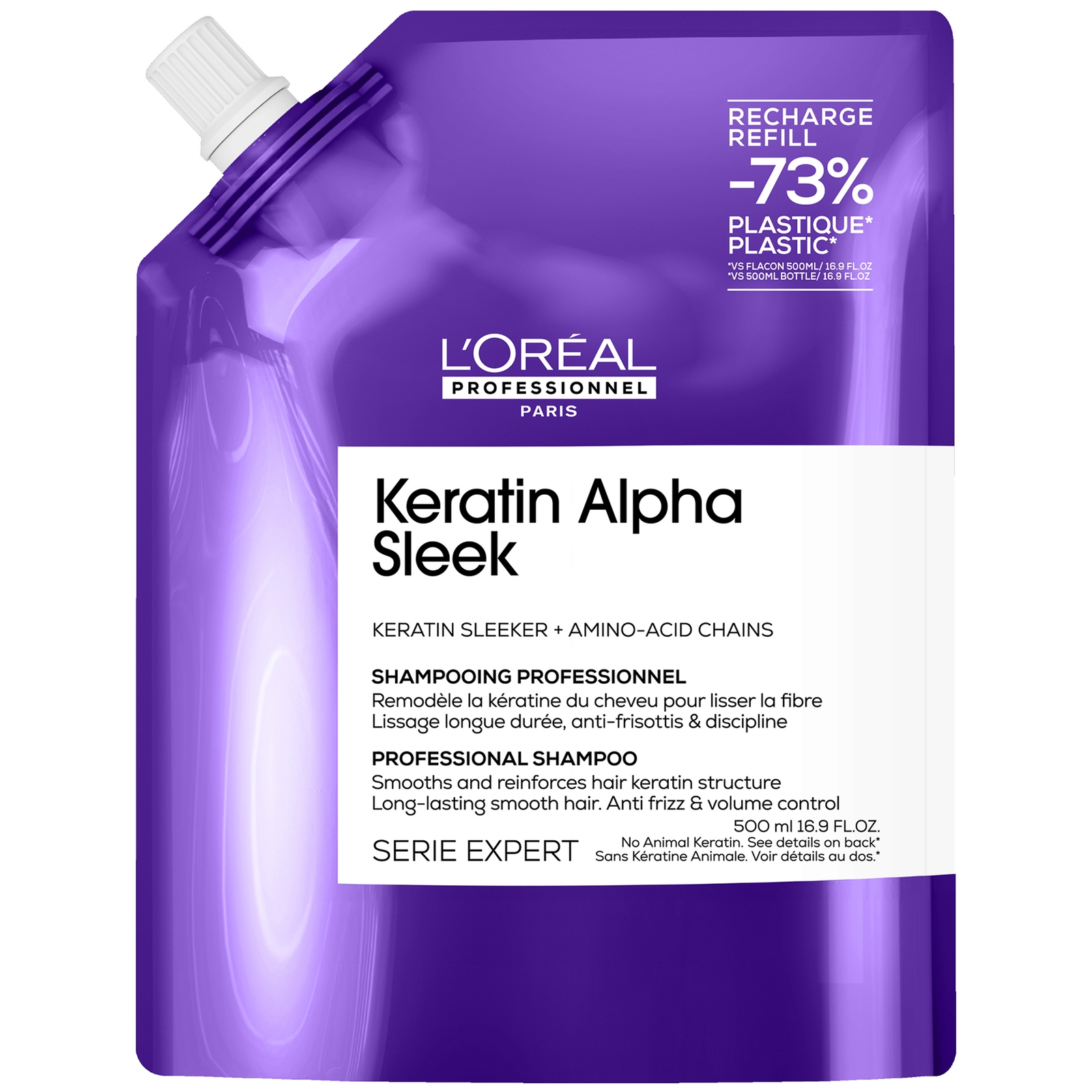 L'Oréal Professionnel Keratin Alpha Sleek Shampoo Refill Pack Anti-Frizz & Smoothing 500ml