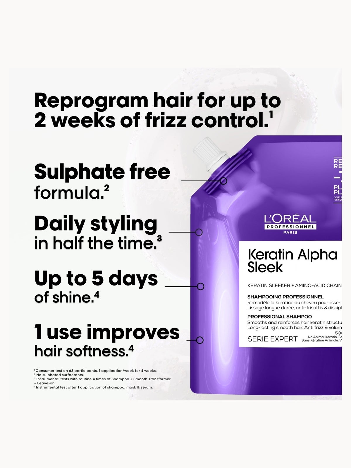 L'Oréal Professionnel Keratin Alpha Sleek Shampoo Anti-frizz & Smoothing Refill Pack 500ml, photo 2
