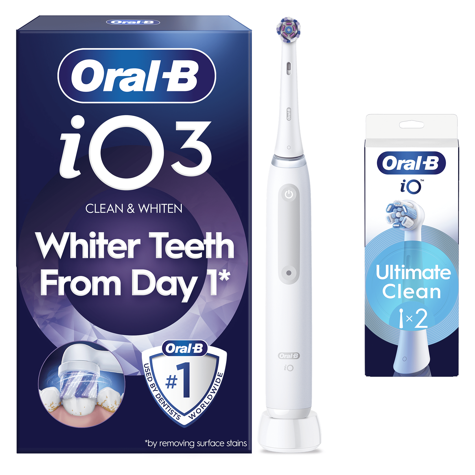 Oral-B iO 3 Electric Toothbrush  Quite White  1 Brush Head  Long-Lasting Battery - Toothbrush + 2 Toothbrush Heads