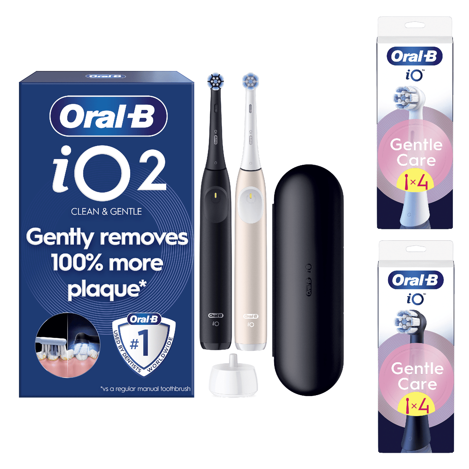 Oral-B iO2 Electric Toothbrush Night Black & Calm Pink Duo Pack - Without Toothpaste - Toothbrush + 8 Toothbrush…: retailer-supplied image