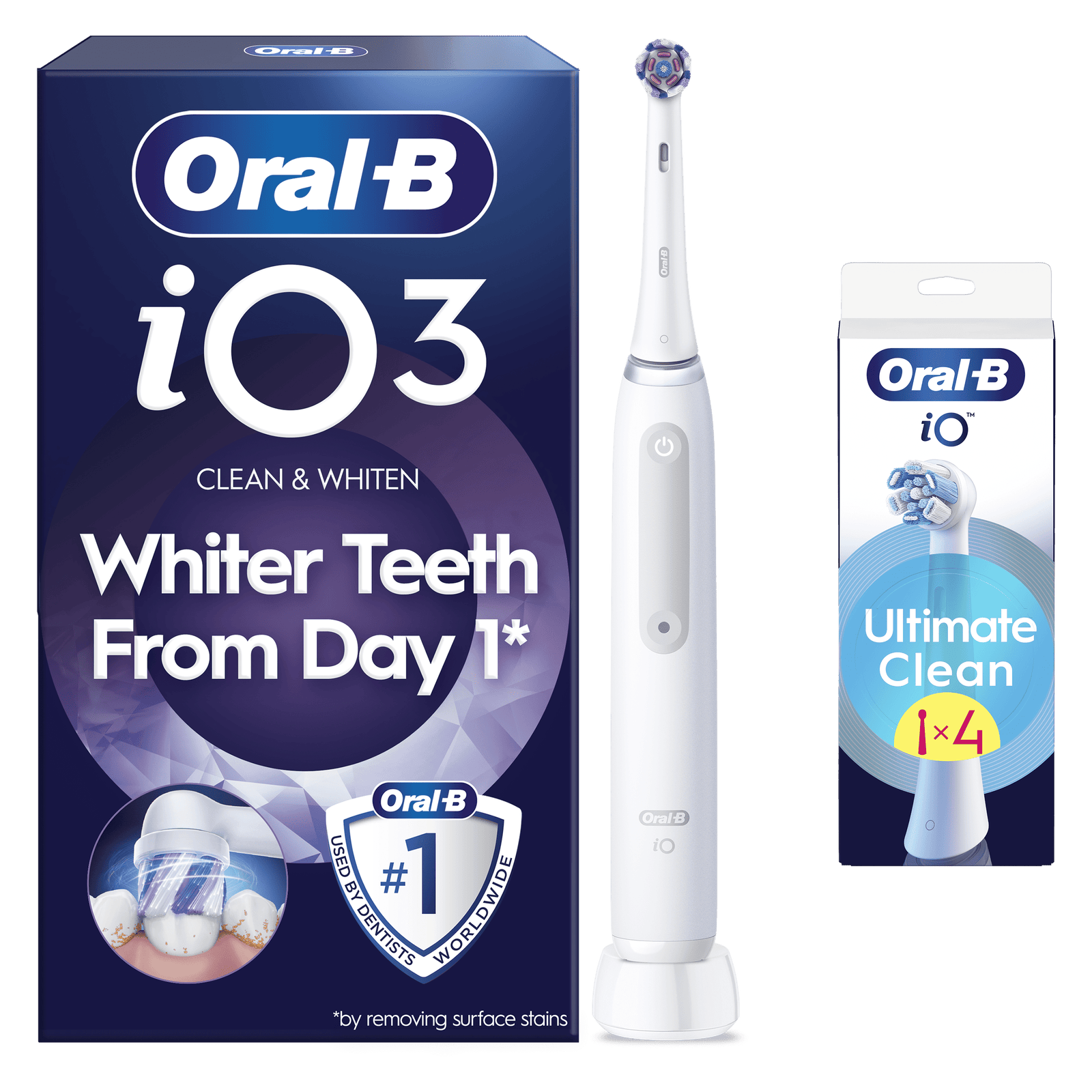 Oral-B iO 3 Electric Toothbrush  Quite White  1 Brush Head  Long-Lasting Battery - Toothbrush + 4 Toothbrush Heads