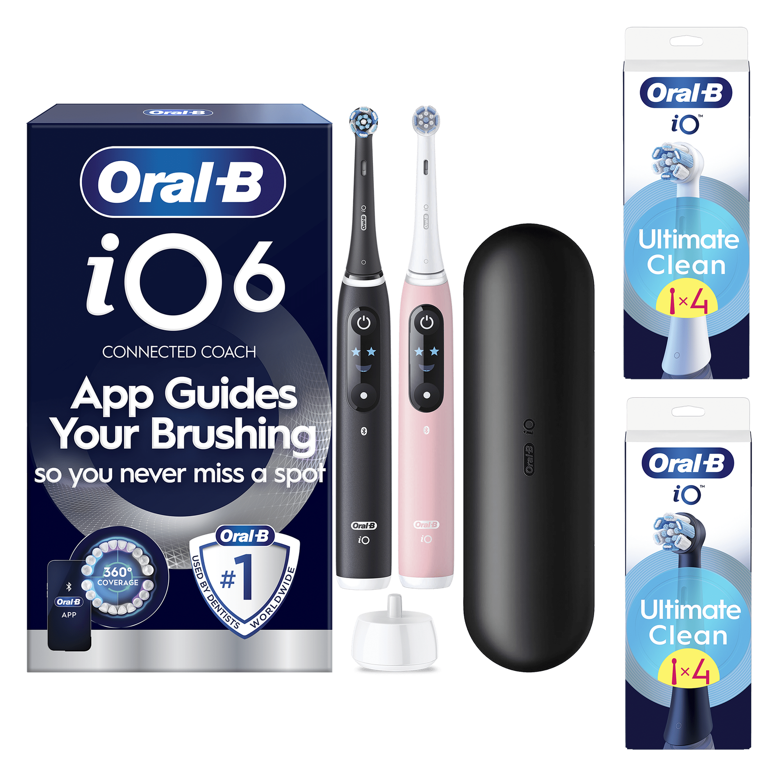 Oral-B iO6 Electric Toothbrush Night Black & Calm Pink Duo Pack - Toothbrush + 8 Toothbrush Heads: retailer-supplied image