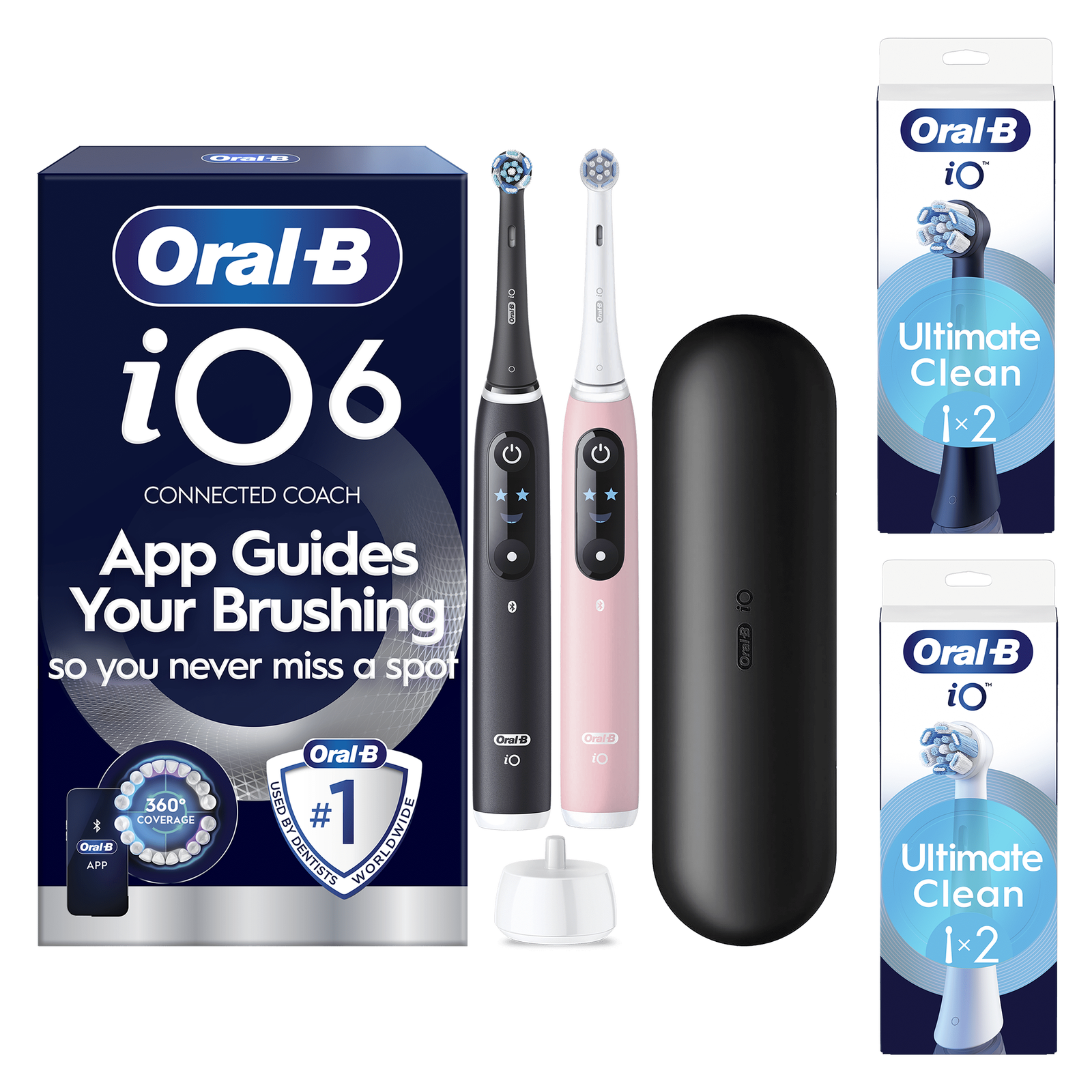 Oral-B iO6 Electric Toothbrush Night Black & Calm Pink Duo Pack Black & Blue: retailer-supplied image