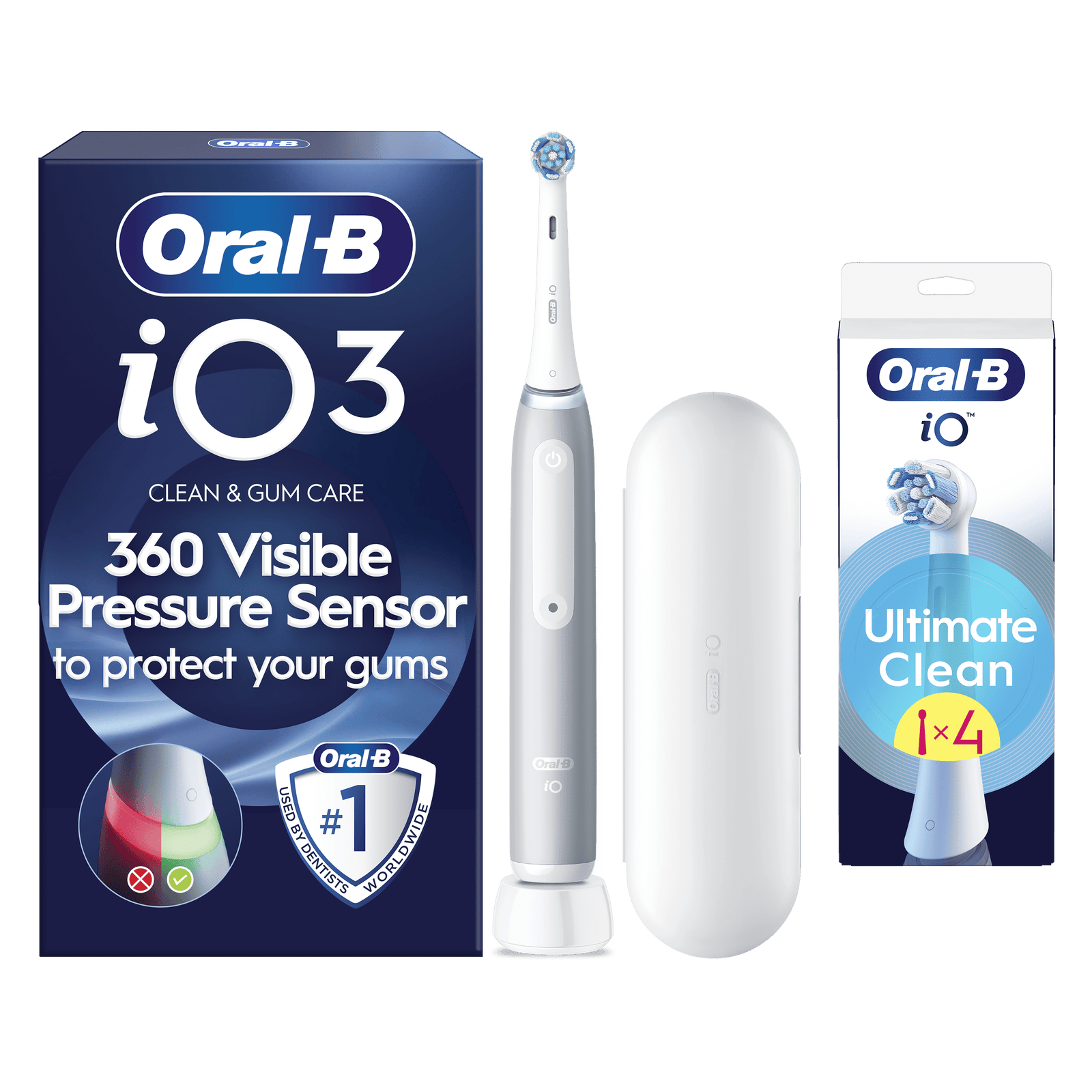 Oral-B iO 3 Electric Toothbrush  Grey  1 Brush Head  Long-Lasting Battery  Travel Case - Toothbrush + 4 Toothbrush Heads
