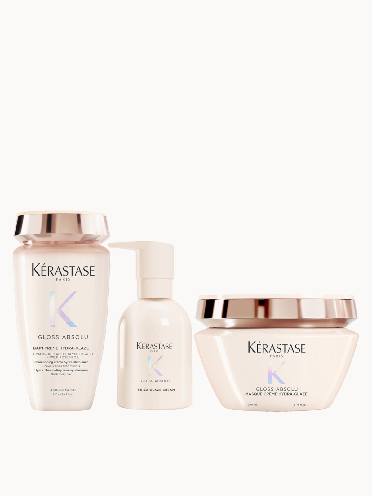 Kérastase Gloss Absolu Bain Crème Hydra-Glaze Shampoo, Mask and Cream For Thick Frizzy Hair