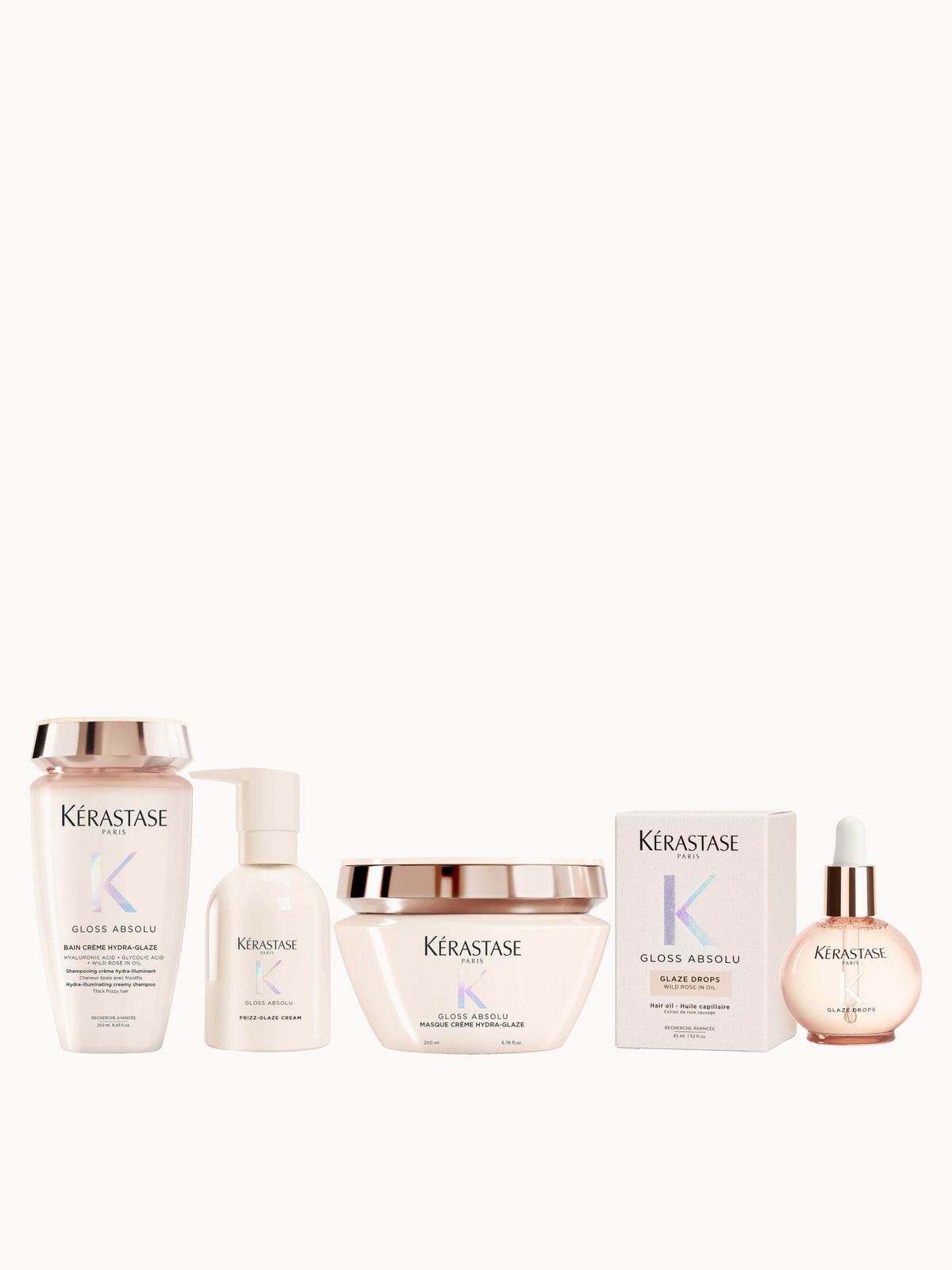 Kérastase Gloss Absolu Bain Crème Hydra-Glaze Shampoo, Mask , Cream and Oil For Thick Frizzy Hair