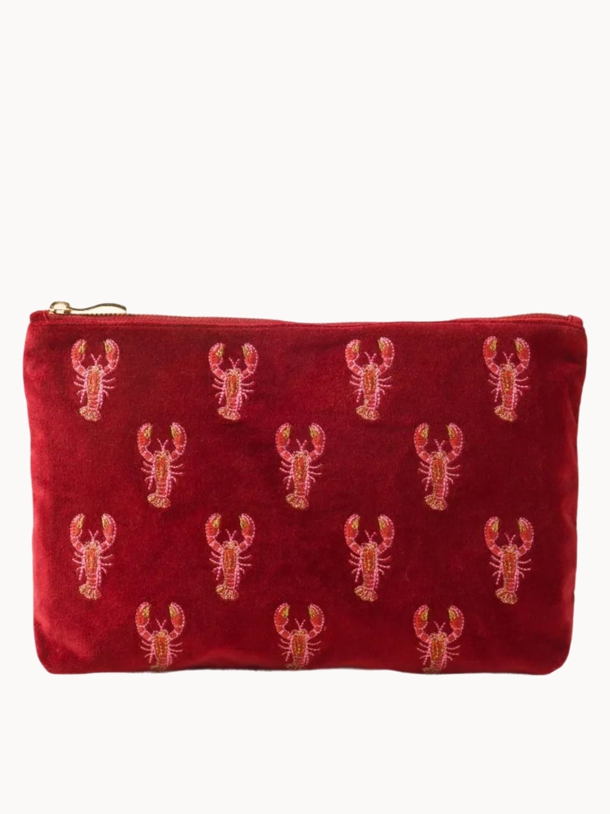 Elizabeth Scarlett Lobster Velvet Everyday Pouch - Rouge