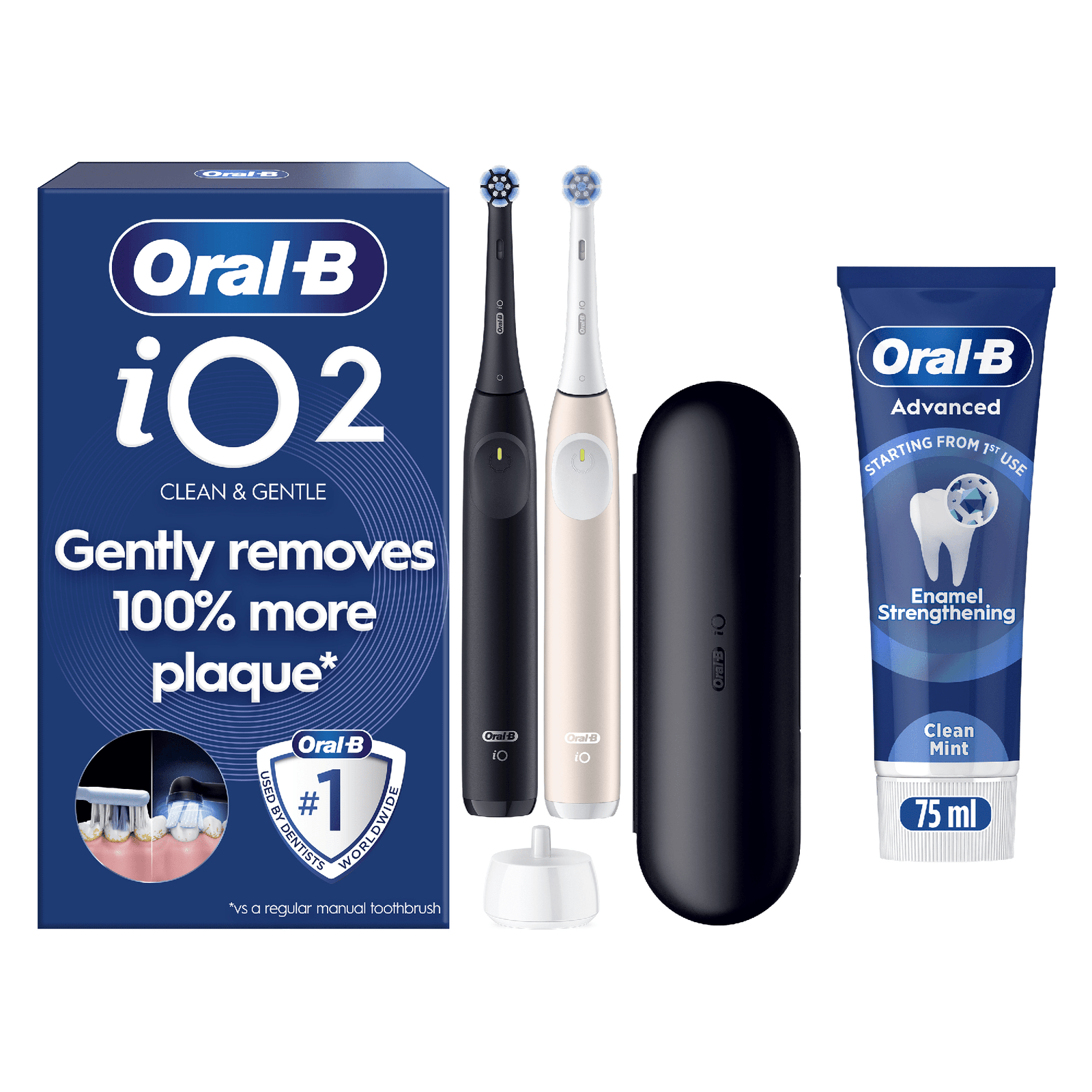 Oral-B iO2 Electric Toothbrush Night Black & Calm Pink Duo Pack - With Toothpaste - Toothbrush: retailer-supplied image