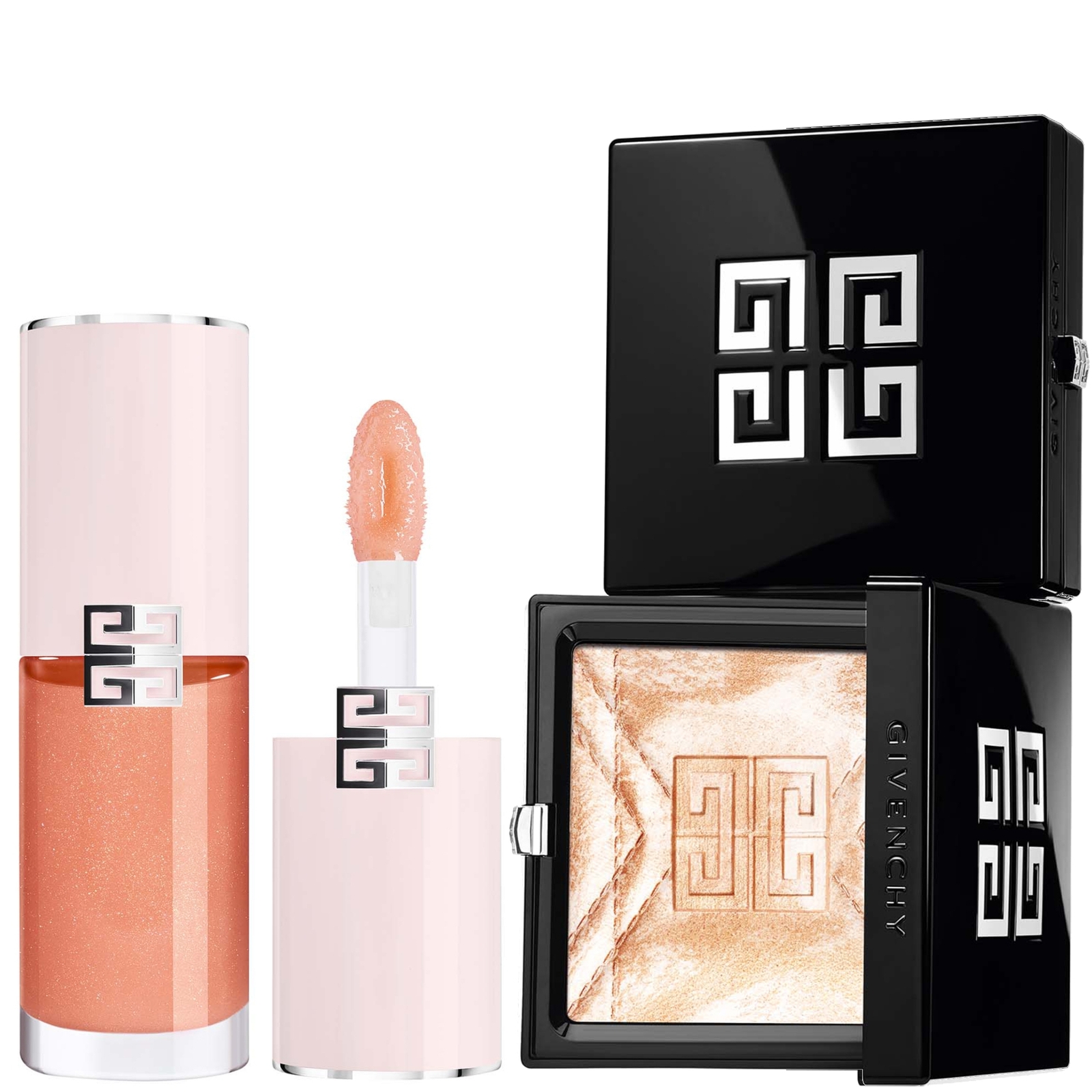 Givenchy Prisme Libre Highlighter Powder & Perfecto Serum Lip Oil Bundle (Various Shades) - Pearly Peach