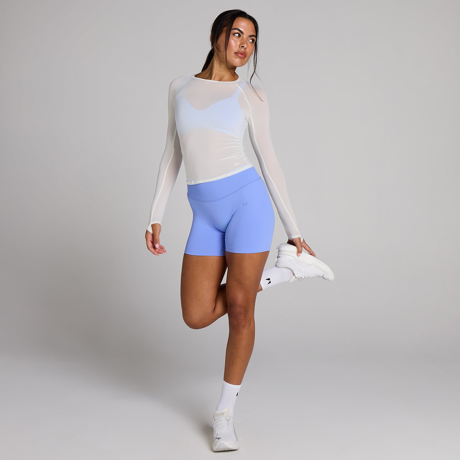 Camiseta de manga larga semitransparente fruncida Tempo para mujer de MP - Blanco óptico