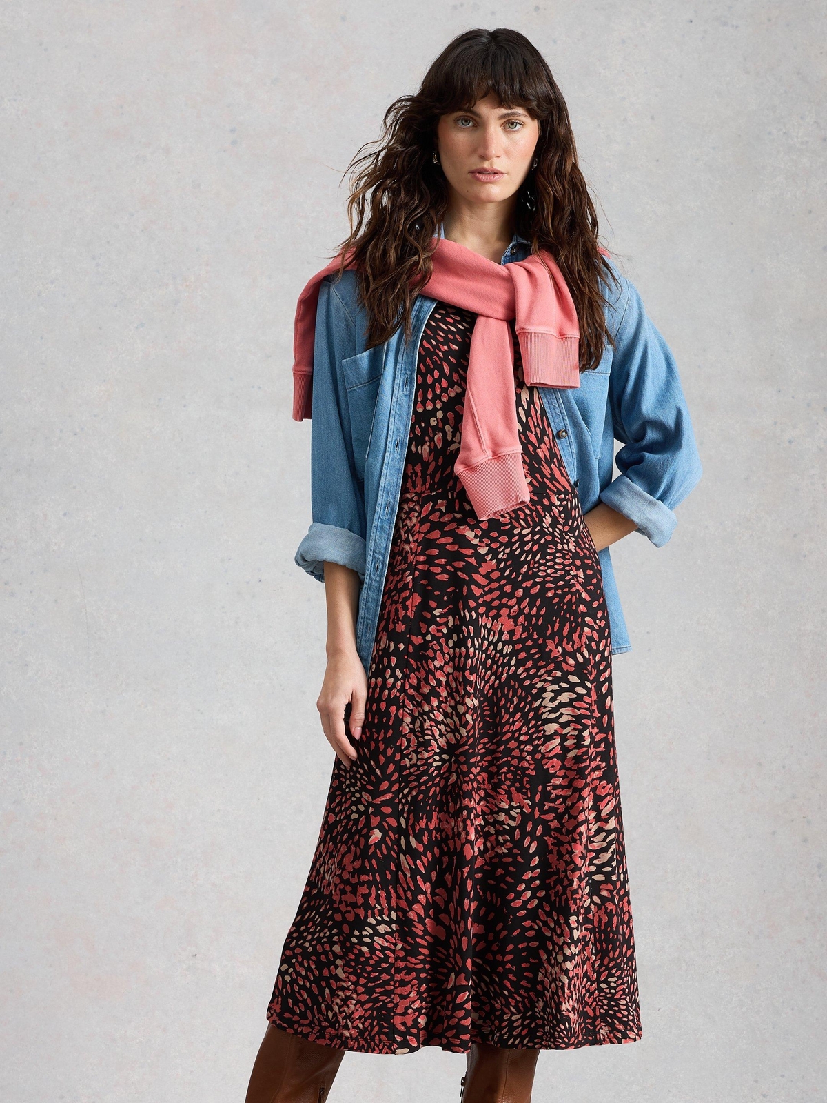 White Stuff Damen Schwarz Multi Jerseykleid Madeline - 42/R