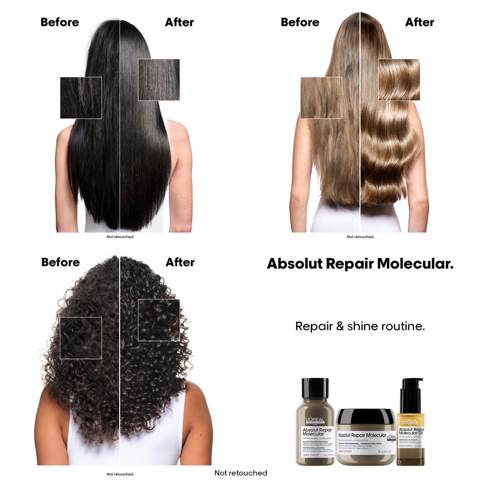 L’Oreal Professionnel Absolut Repair Molecular Shampoo 300ml & Hair Mask with Scalp Brush, For Damaged Hair 4