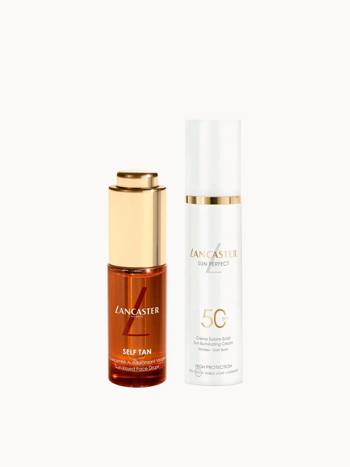 Lancaster Self Tan Sun-Kissed Face Drops 15Ml + Sun Perfect Illuminating Cream Spf50 Bundle