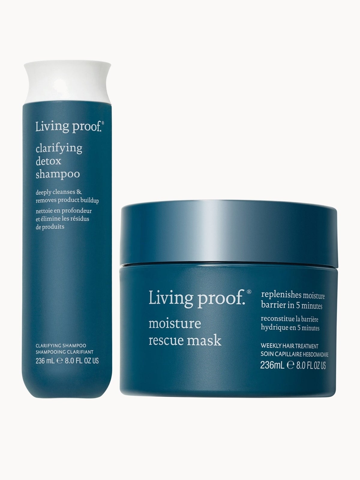 Living Proof Clarifying Detox Shampoo + Moisture Rescue Mask for Detox & Hair Hydration