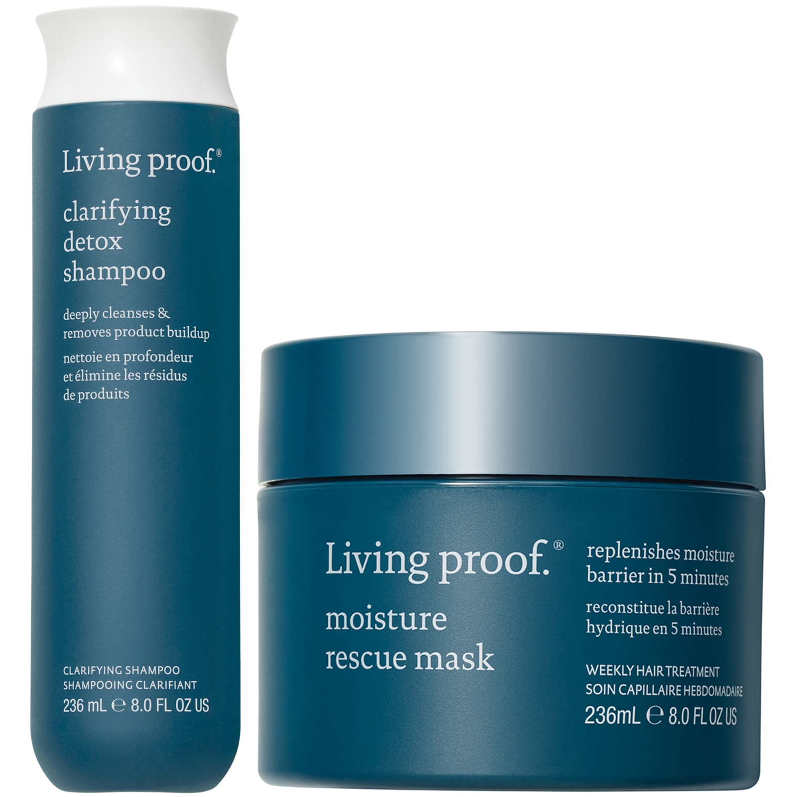 Living Proof Clarifying Detox Shampoo + Moisture Rescue Mask for Detox & Hair Hydration