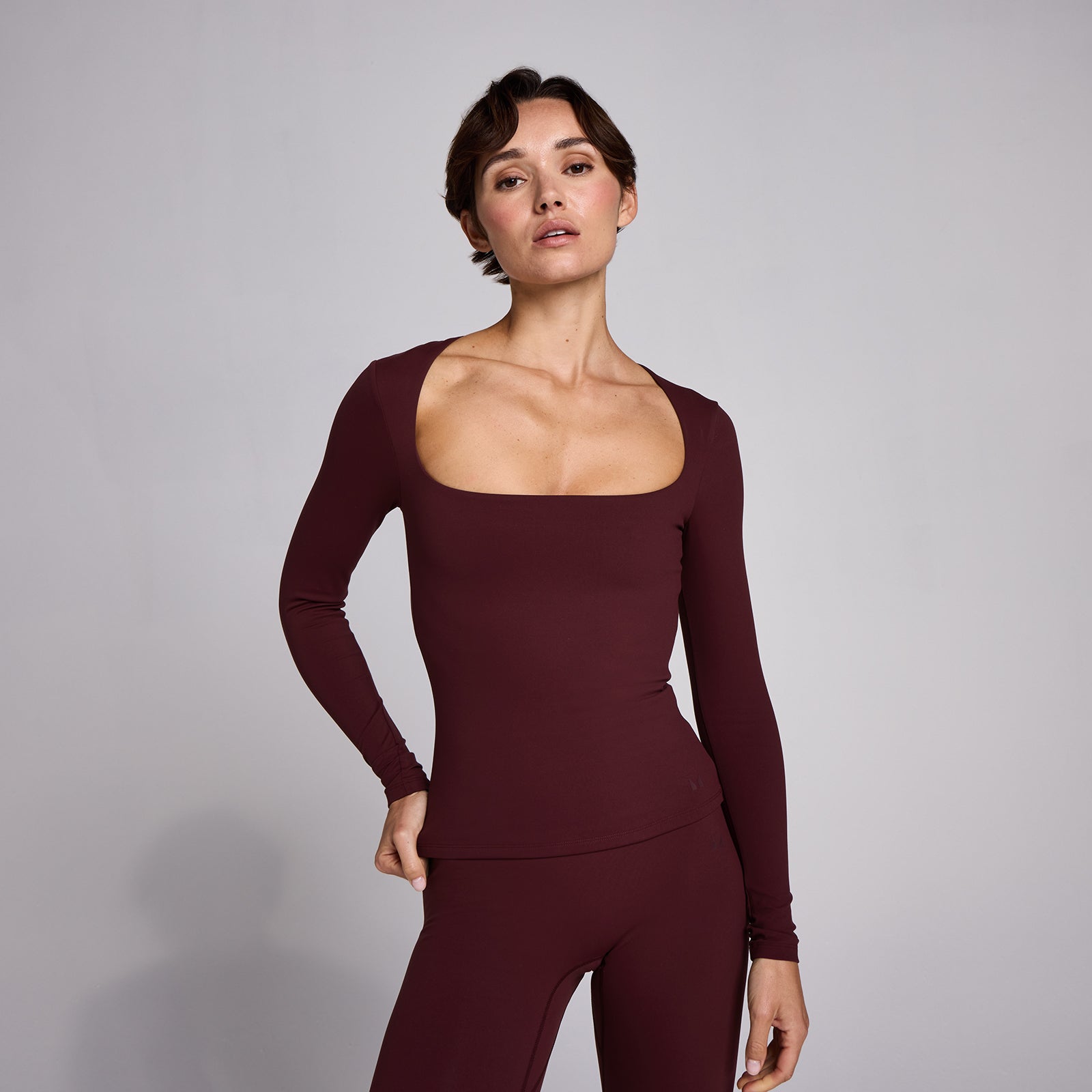 Top cu Mânecă Lungă și Decolteu Pătrat SculptForm MP pentru Femei - Deep Berry - XS