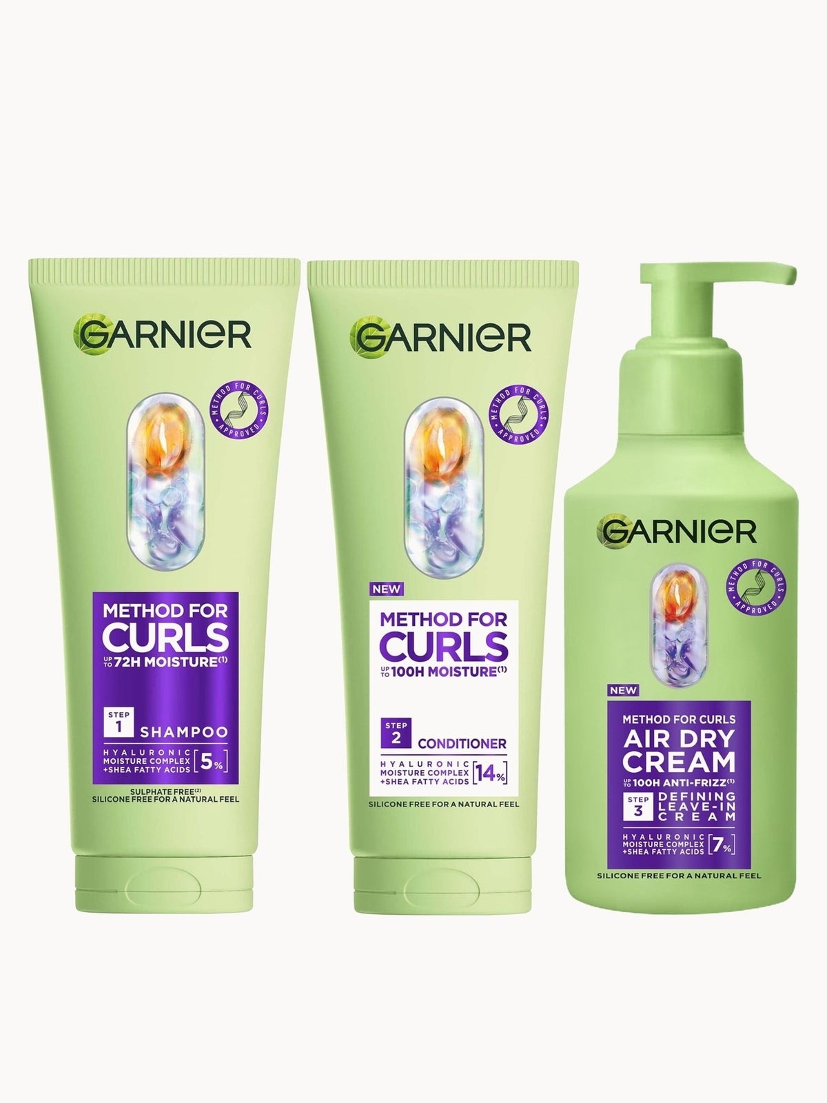 Garnier Method for Curls Shampoo, Conditioner and Air Dry Cream Bundle