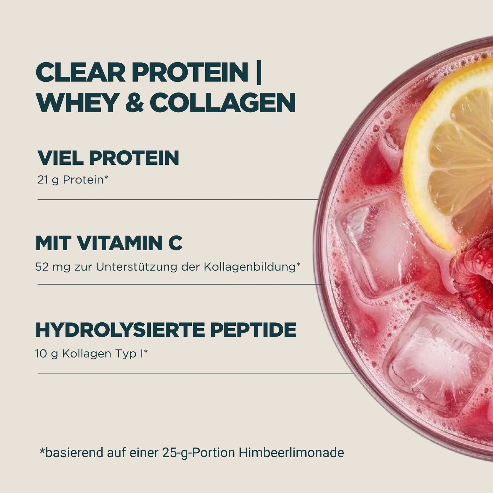 Clear Whey Isolat - 1KG - 40Portionen - Raspberry Lemonade (+ Collagen) — Bild 4