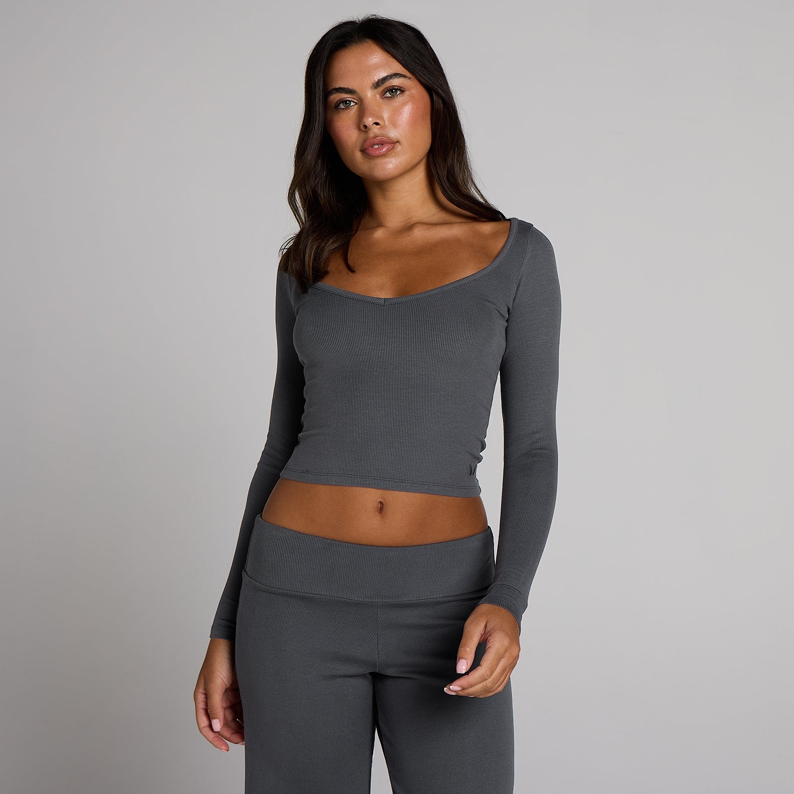 MP Damen V-Ausschnitt Langarmshirt mit Rippung - Robust-Grau - XL