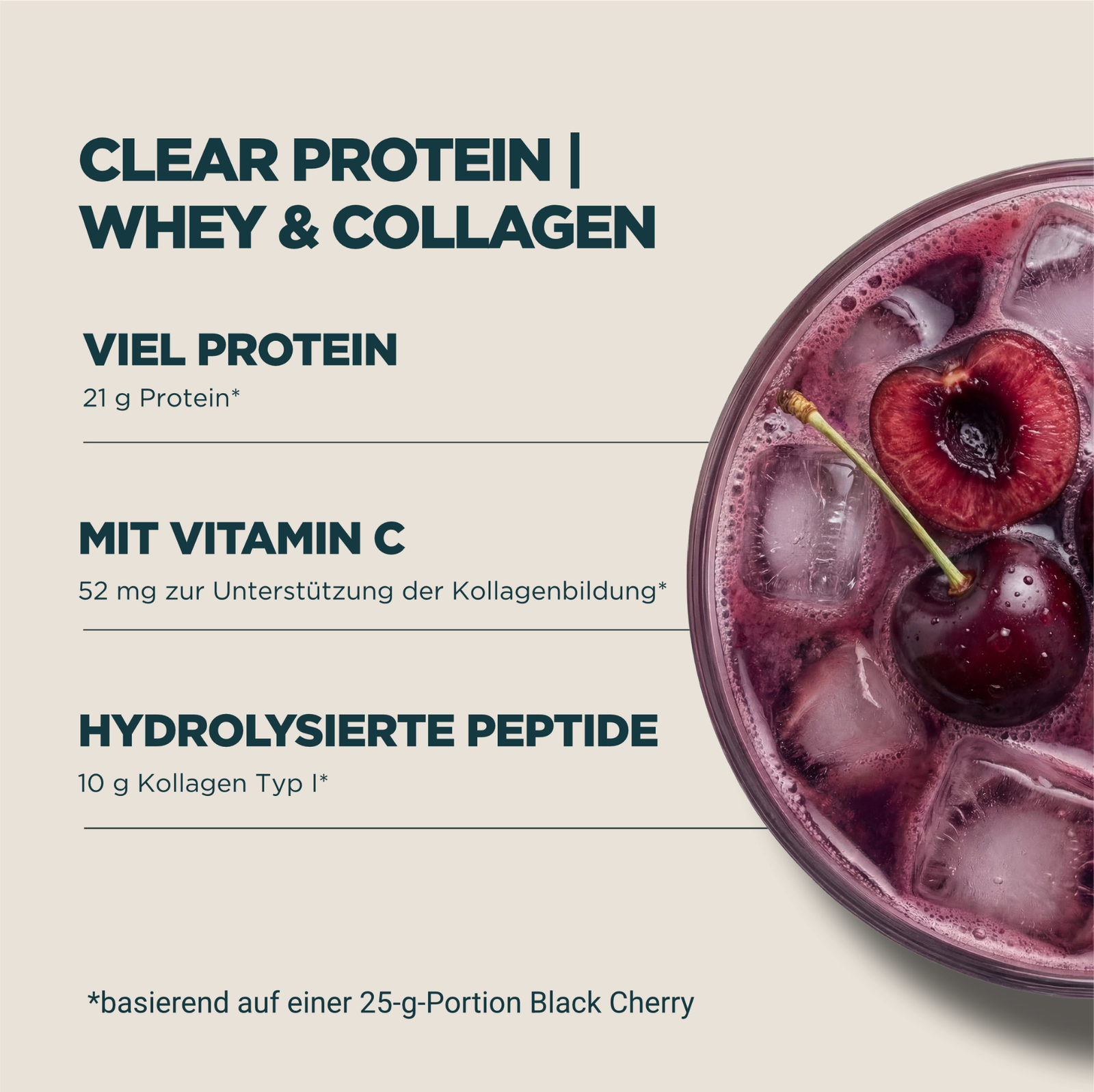 Clear Protein | Whey & Collagen - 1000g - 40Portionen - Black Cherry — Bild 3