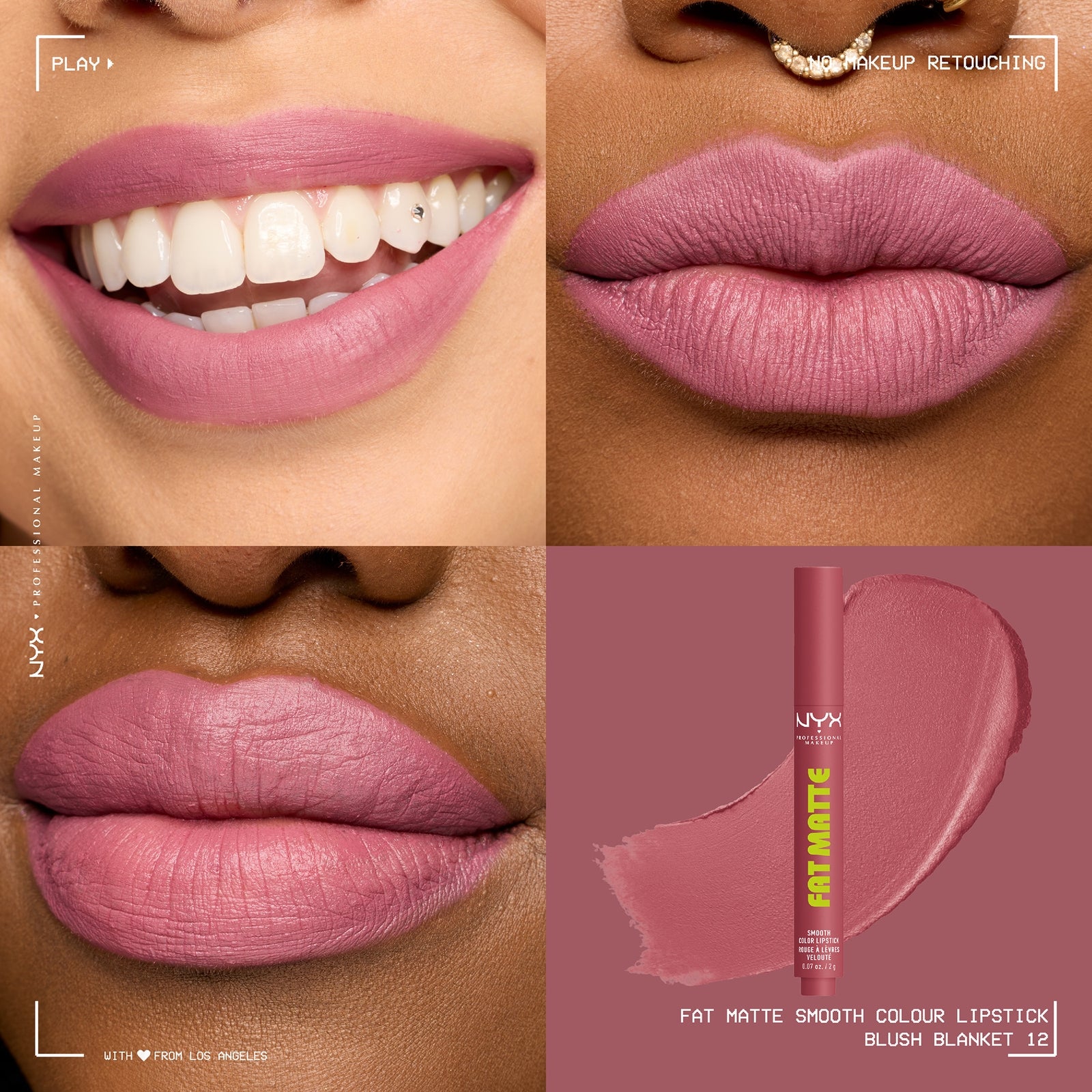 NYX Professional Makeup Fat Matte Smooth Color Lipstick 2g (Various Shades) - Blush Blanket 3