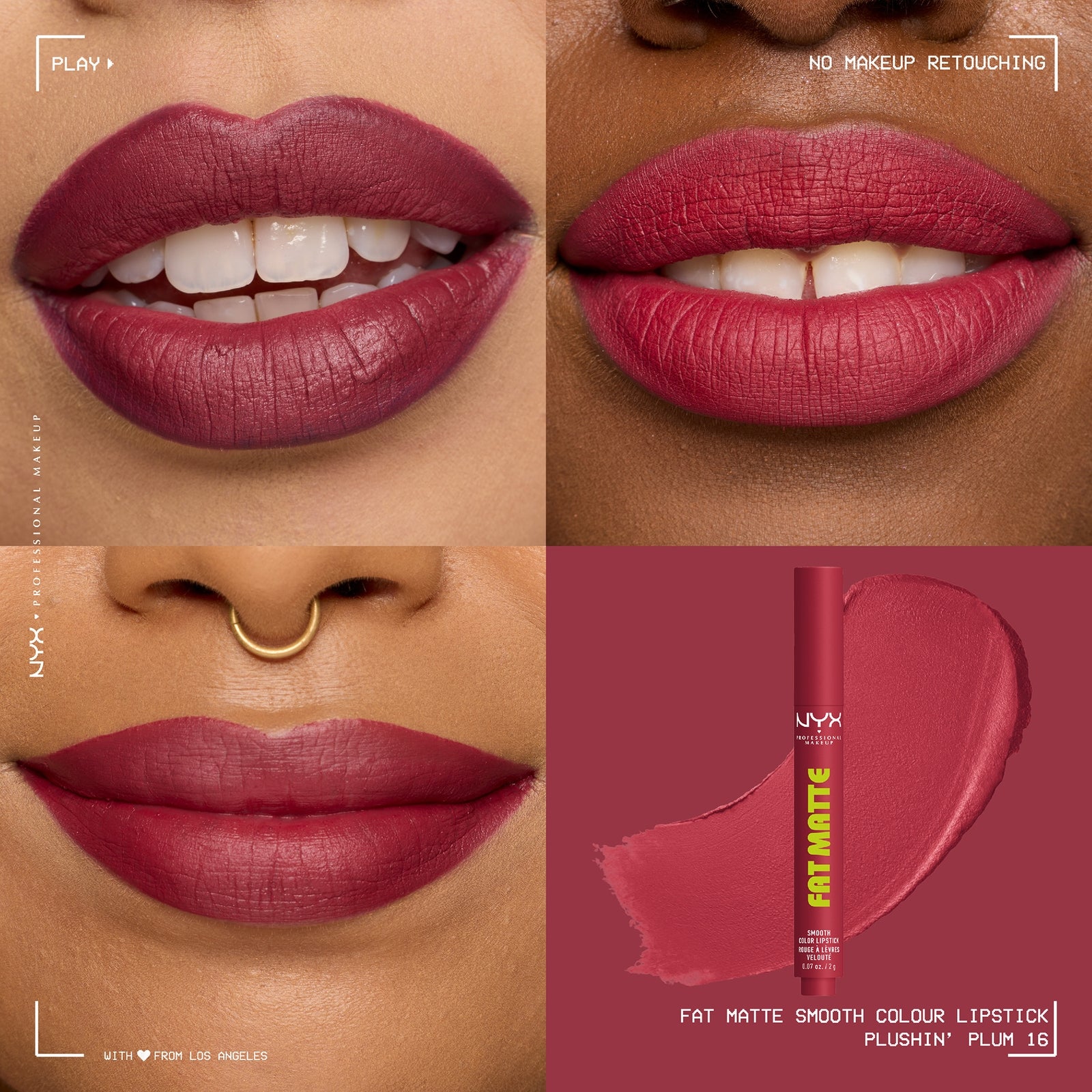 NYX Professional Makeup Fat Matte Smooth Color Lipstick 2g (Various Shades) - Plushin' Plum 2
