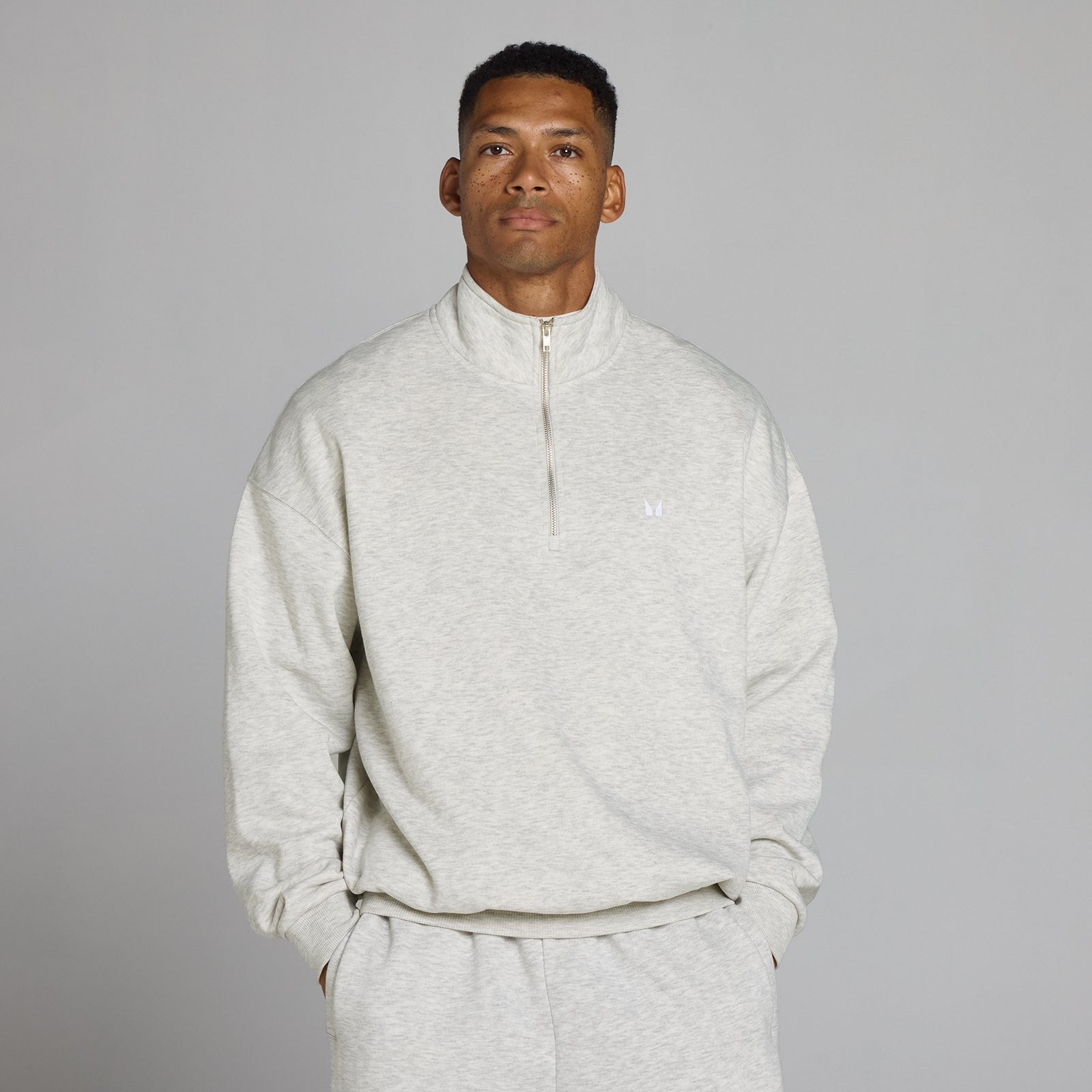 MP Men's Rest Day Oversized 1/4 Zip - Light Grey Marl - L