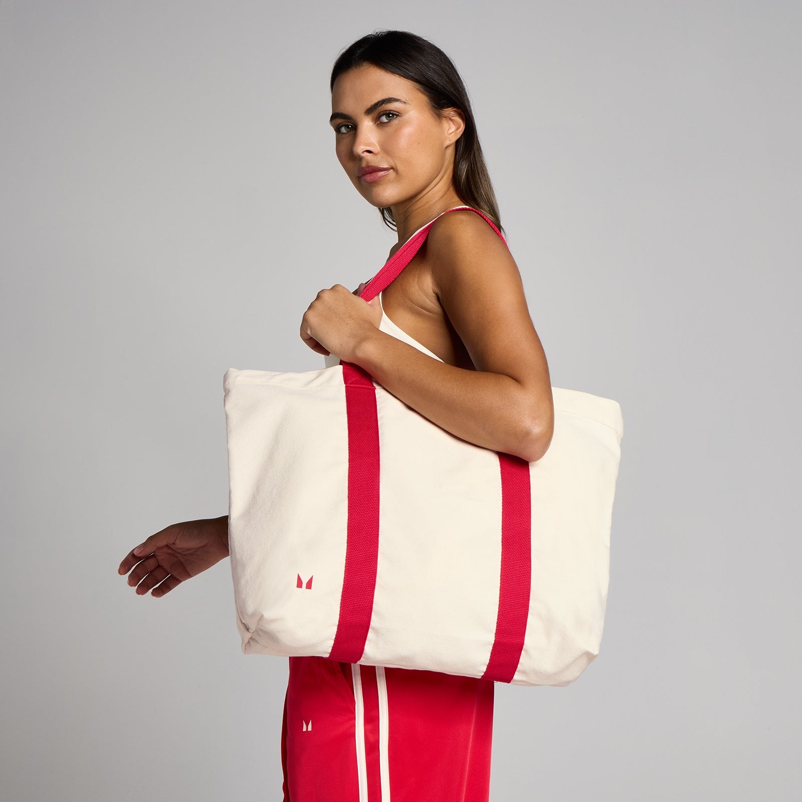 Bolsa de algodón tipo tote de dos tonos de MP - Algodón natural/Chilli Crudo