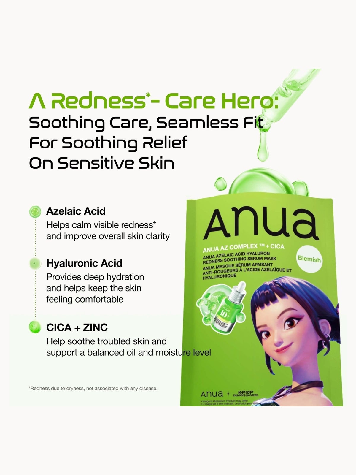 Anua KPop Demon Hunters Azelaic Acid Hyaluron Redness Soothing Serum Mask (10PCS) 3