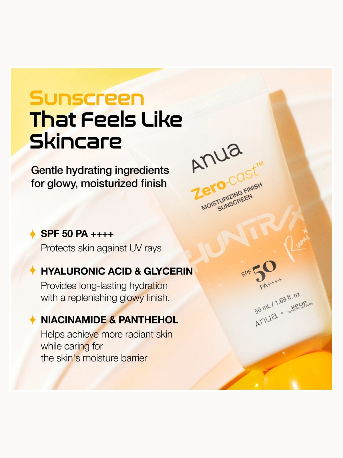 Anua KPop Demon Hunters Zero-Cast Moisturising Finish SPF50 Sunscreen 50ml 3