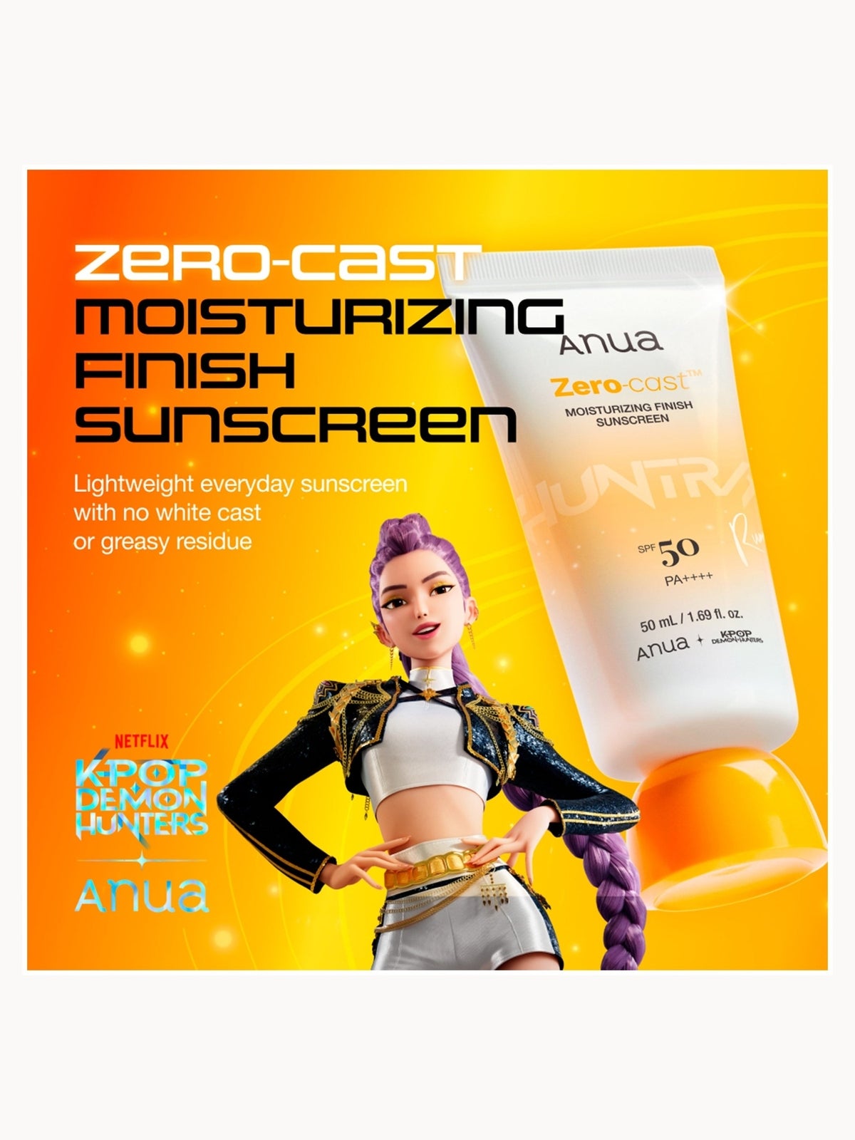 Anua KPop Demon Hunters Zero-Cast Moisturising Finish SPF50 Sunscreen 50ml 2