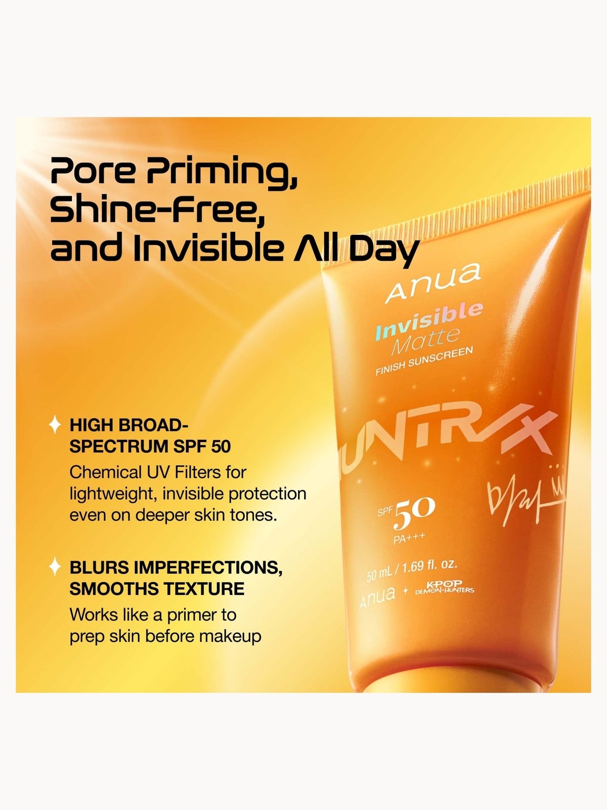 Anua KPop Demon Hunters Invisible Matte Finish SPF50 Sunscreen 50ml 3