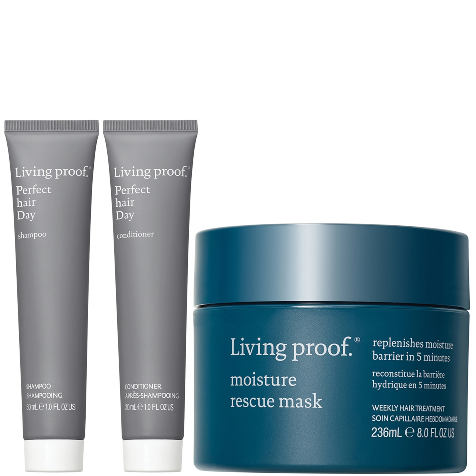 Living Proof Moisture Rescue Mask, PhD Shampoo & Conditioner Routine for Smooth & Hydrated Hair