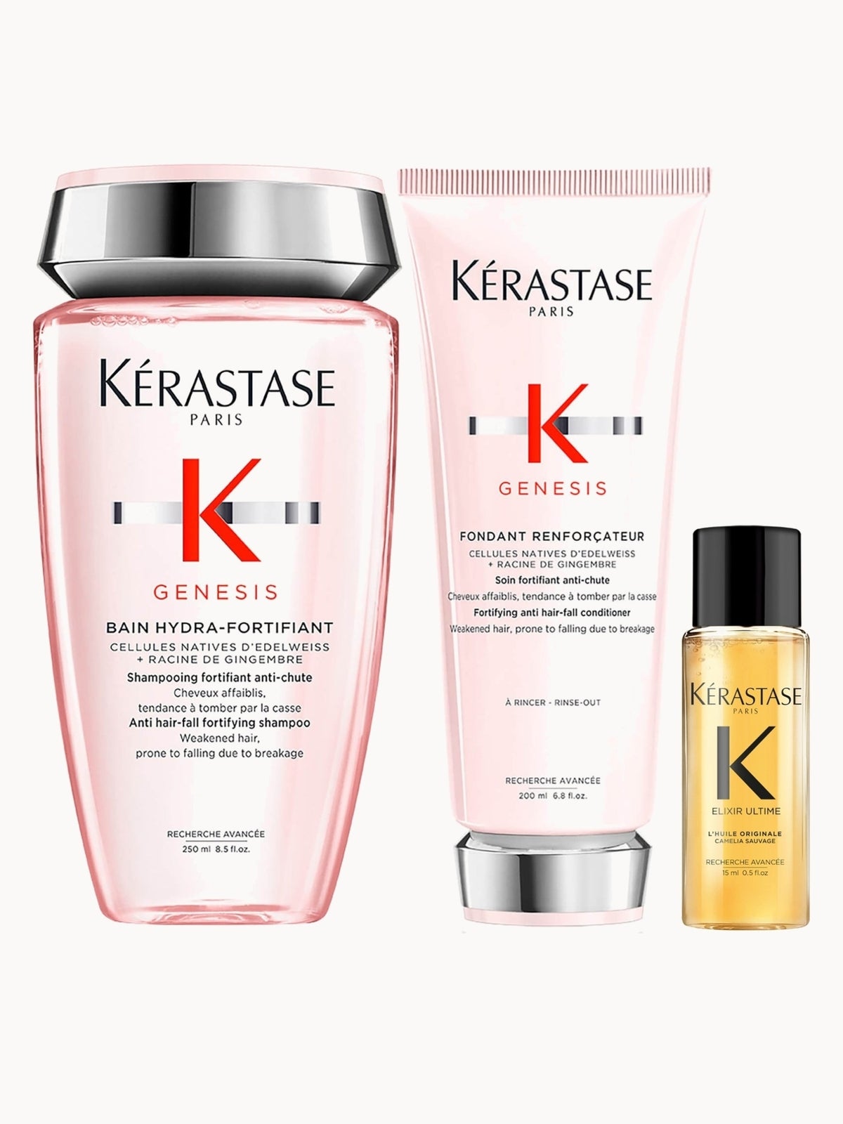 Kérastase Genesis Hydra-Fortifiant Shampoo & Fondant Reinforcateur Conditioner with Mini Elixir Ultime L'Huille Original