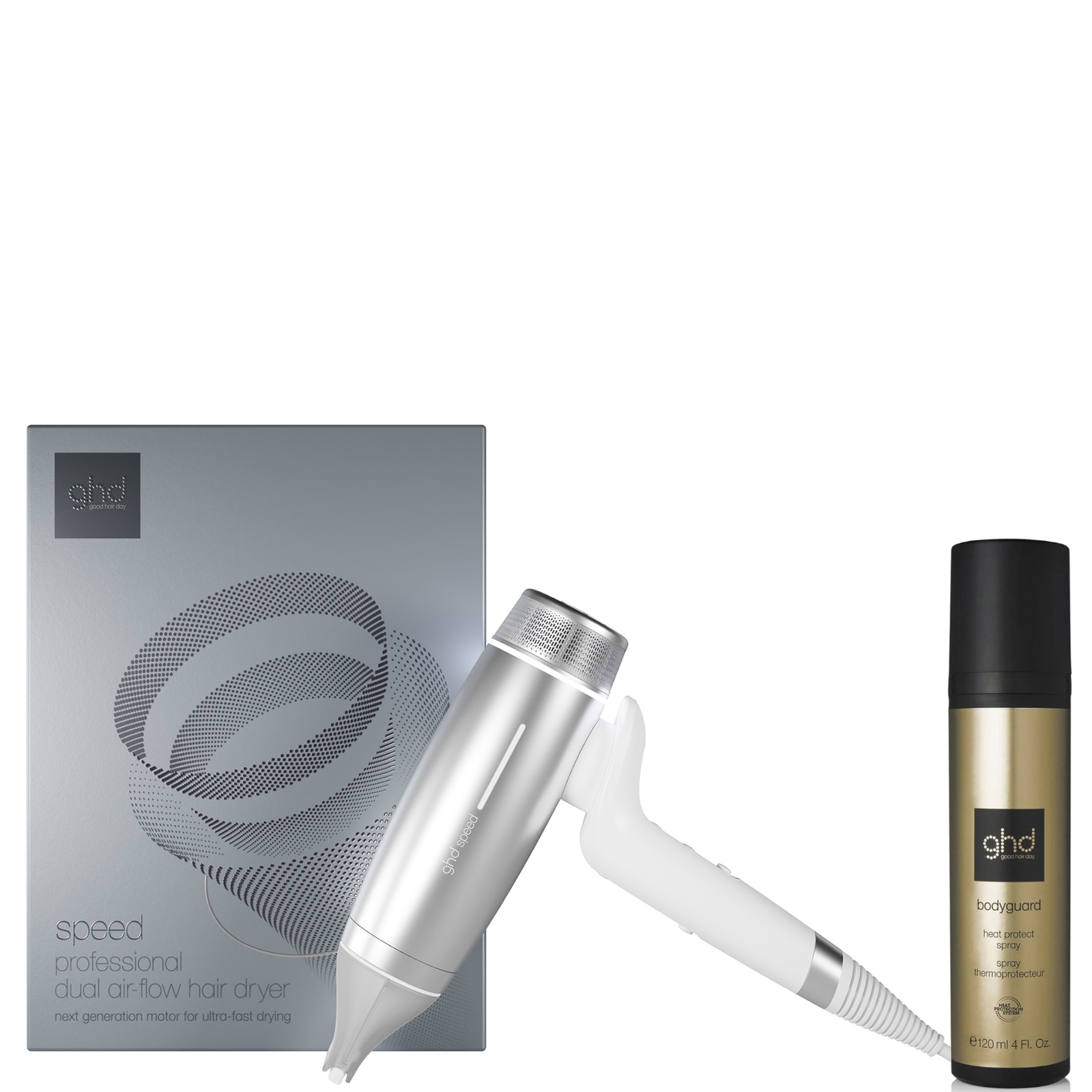 Ghd White Speed And Bodyguard Heat Protect Spray 120ml Bundle