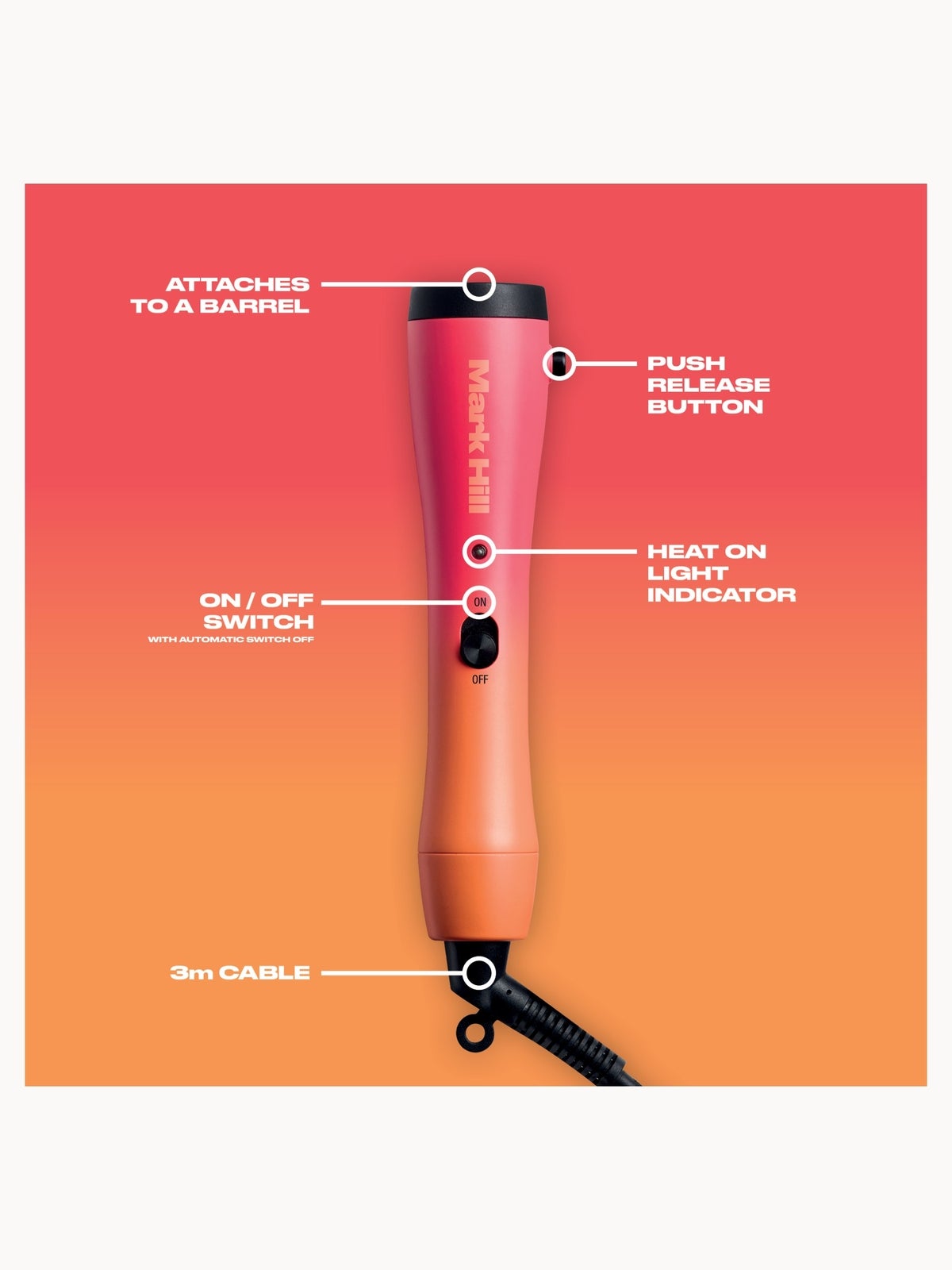 Mark Hill Hair Round Hot Brush - Black & Sunrise Handle Duo 2