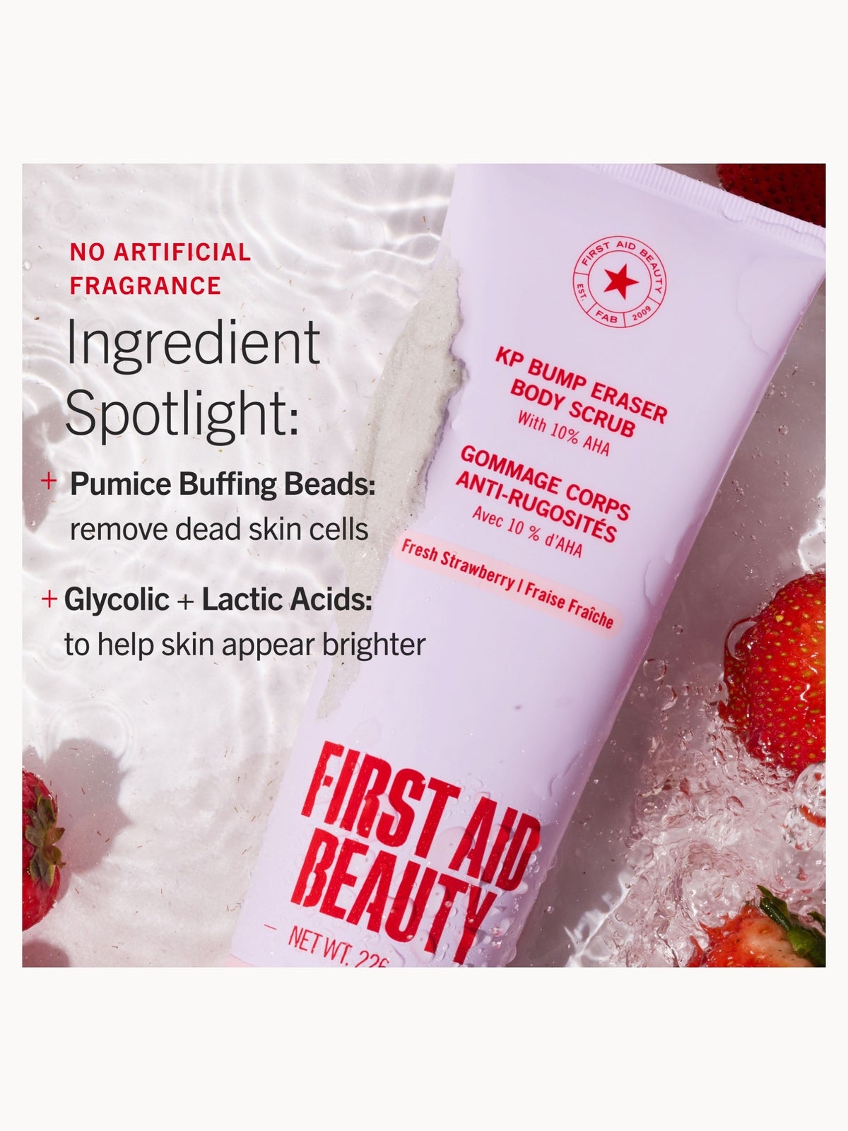 First Aid Beauty KP Bump Eraser Body Scrub with 10% AHA – Fresh Strawberry 56.7g 3