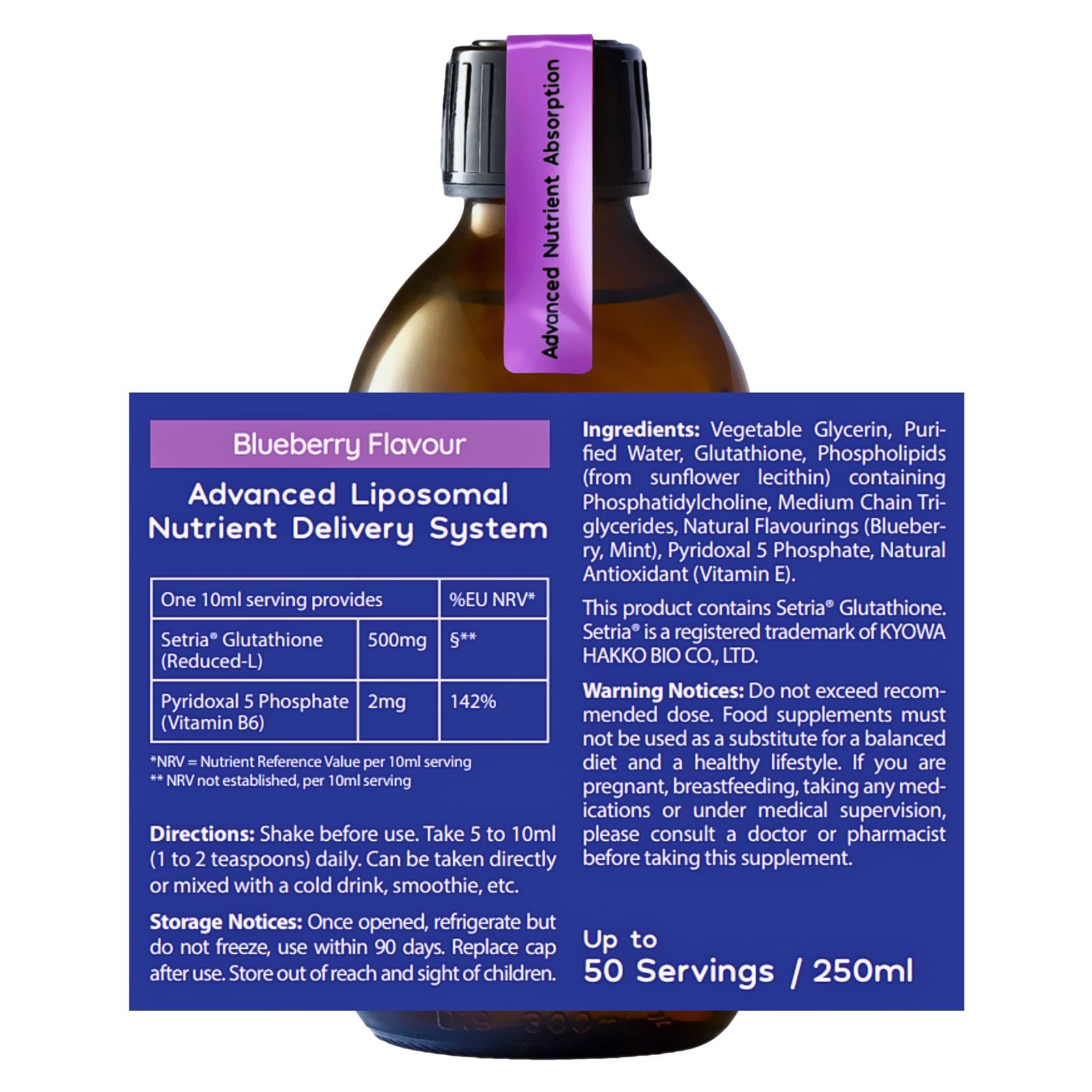 Well.actually. Liposomal Glutathione Dual Action - 500mg - Blueberry (250ml)