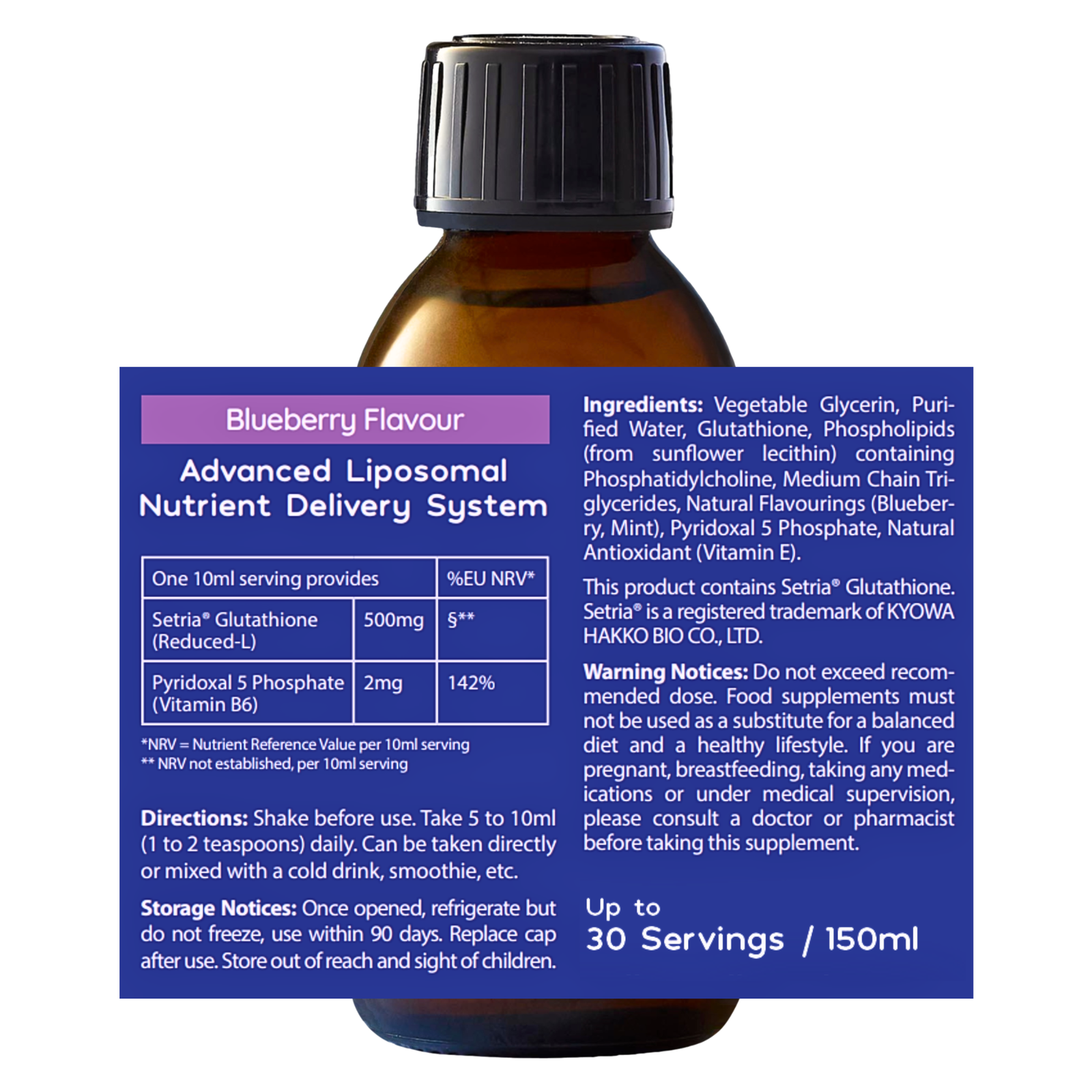 Well.actually. Liposomal Glutathione Dual Action - 500mg - Blueberry (150ml)
