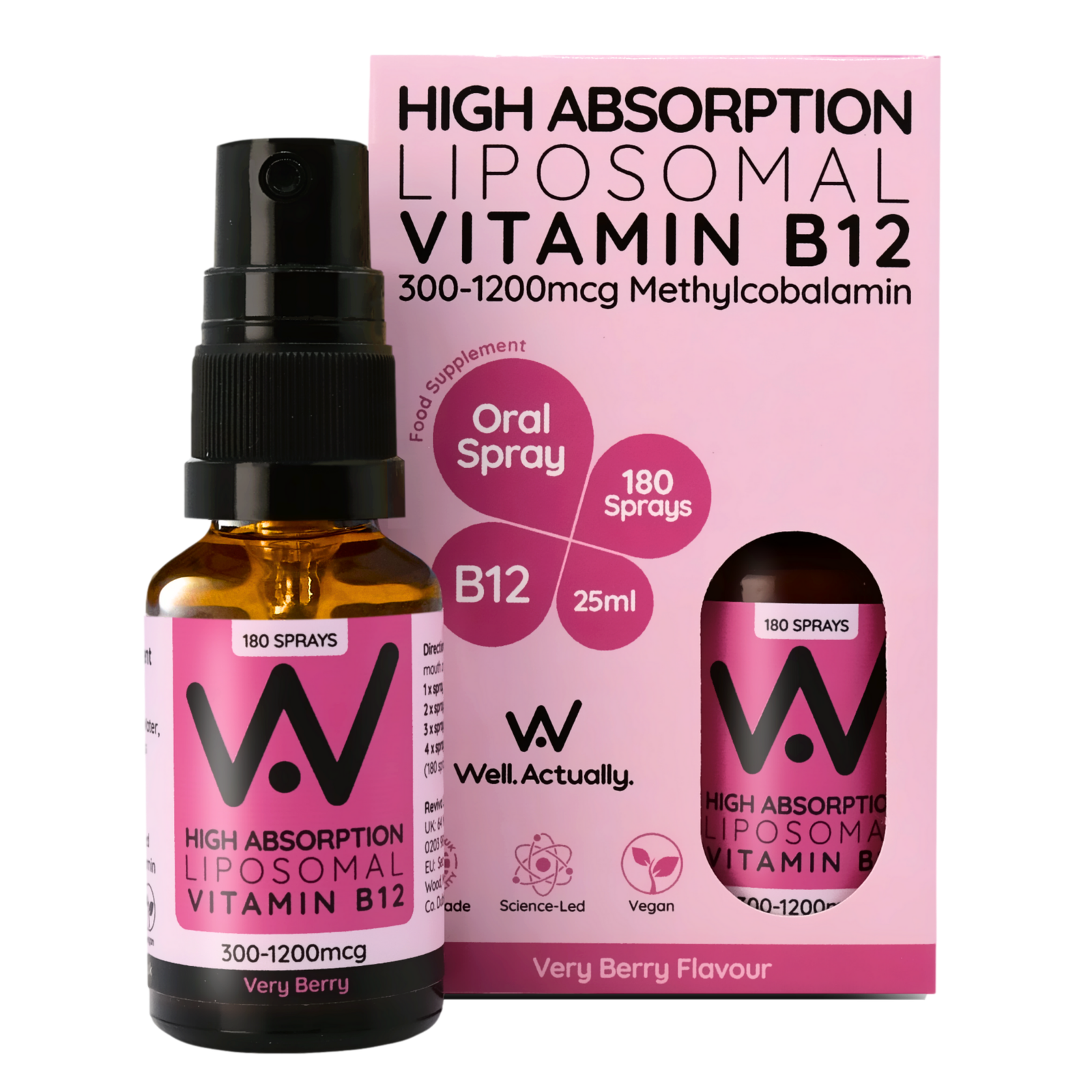 Well.Actually. - Liposomal Vitamin B12 - 300mcg - 200 Sprays - Berry